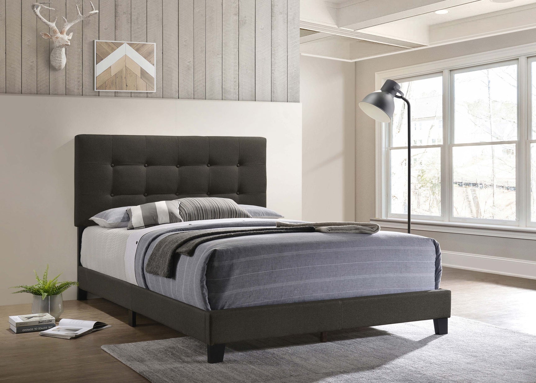 Mapes Upholstered Full Panel Bed Charcoal - Tampa Furniture Outlet