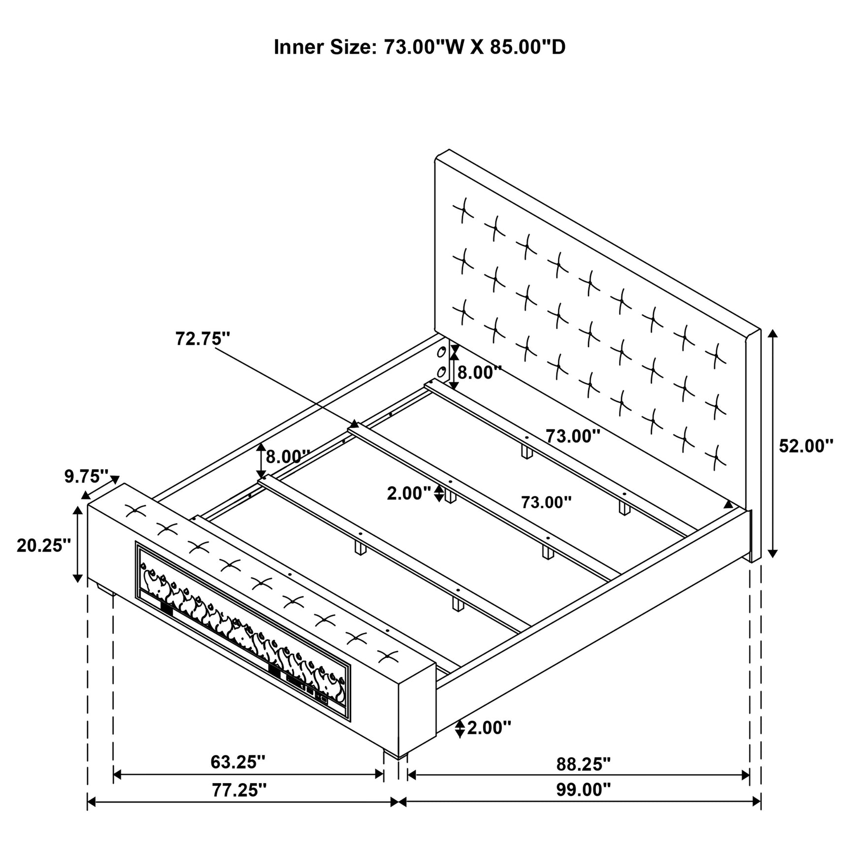 Senna Upholstered California King Audio Flame Visualizer Bed Brown - Tampa Furniture Outlet