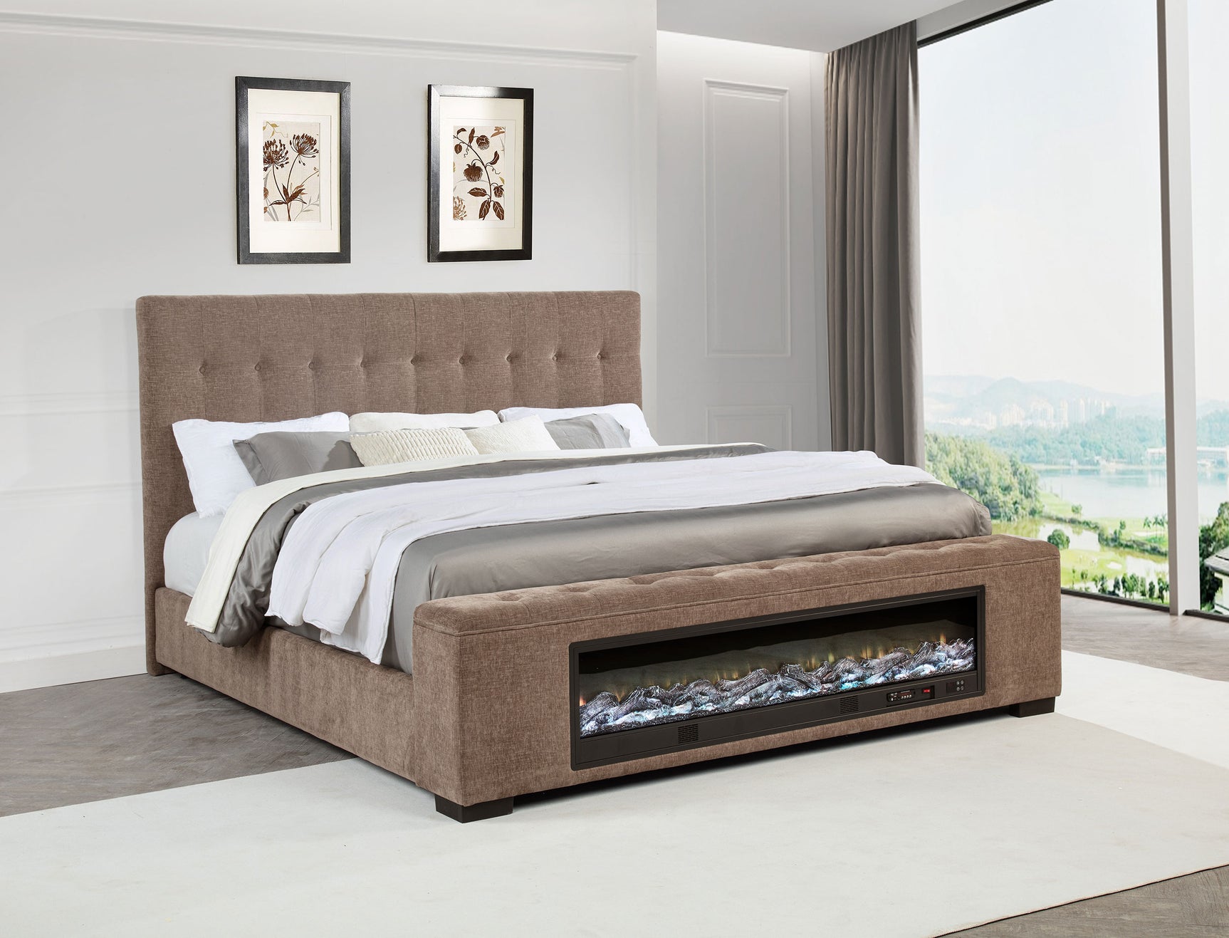 Senna Upholstered Queen Audio Flame Visualizer Bed Brown - Tampa Furniture Outlet