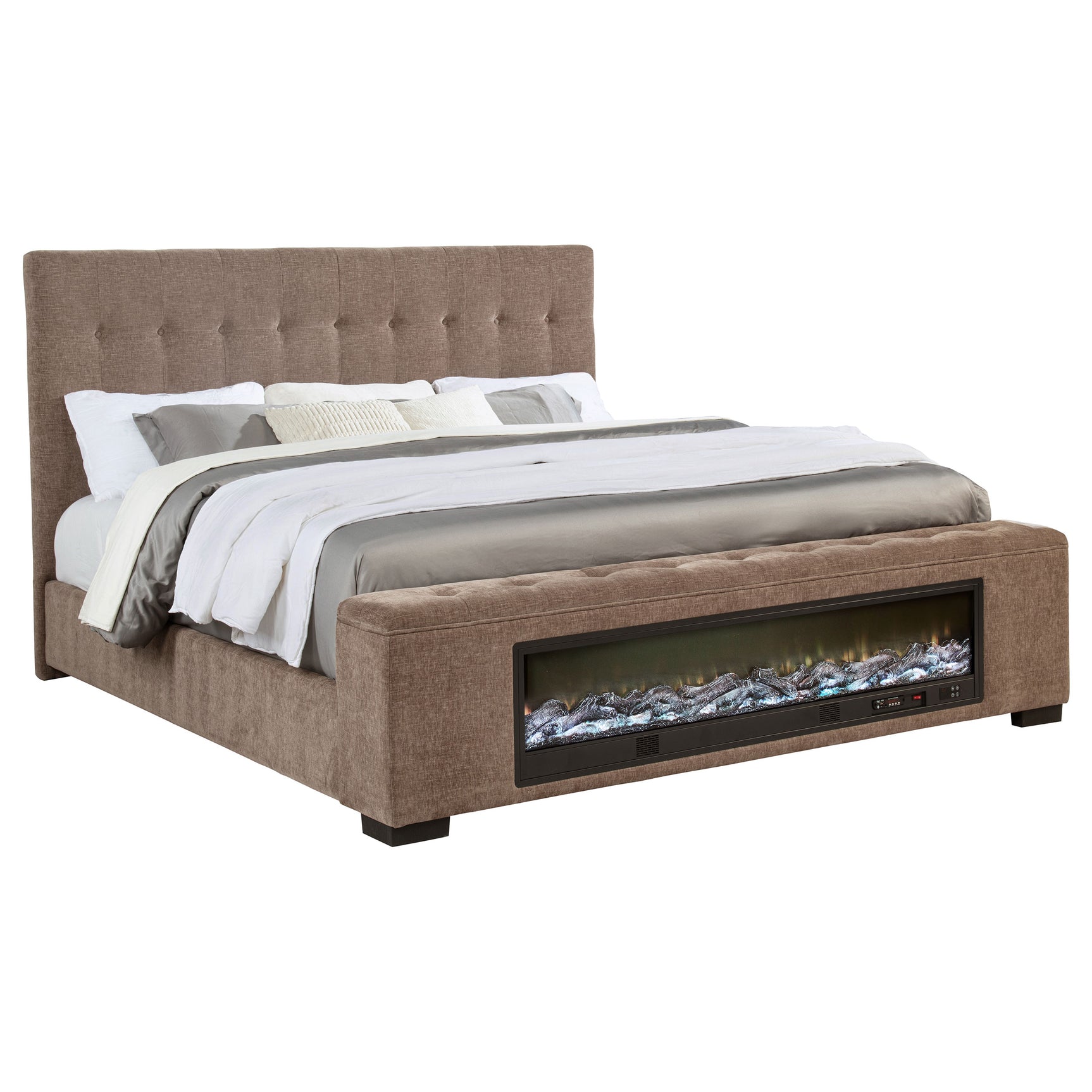 Senna Upholstered Queen Audio Flame Visualizer Bed Brown - Tampa Furniture Outlet