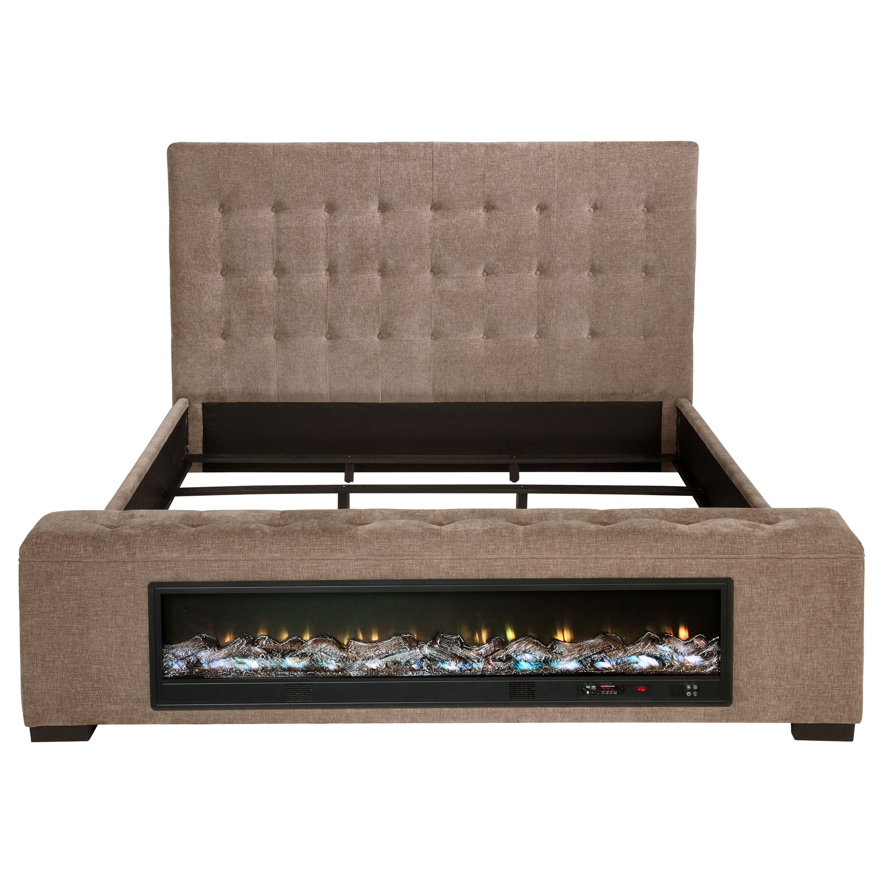 Senna Upholstered Queen Audio Flame Visualizer Bed Brown - Tampa Furniture Outlet