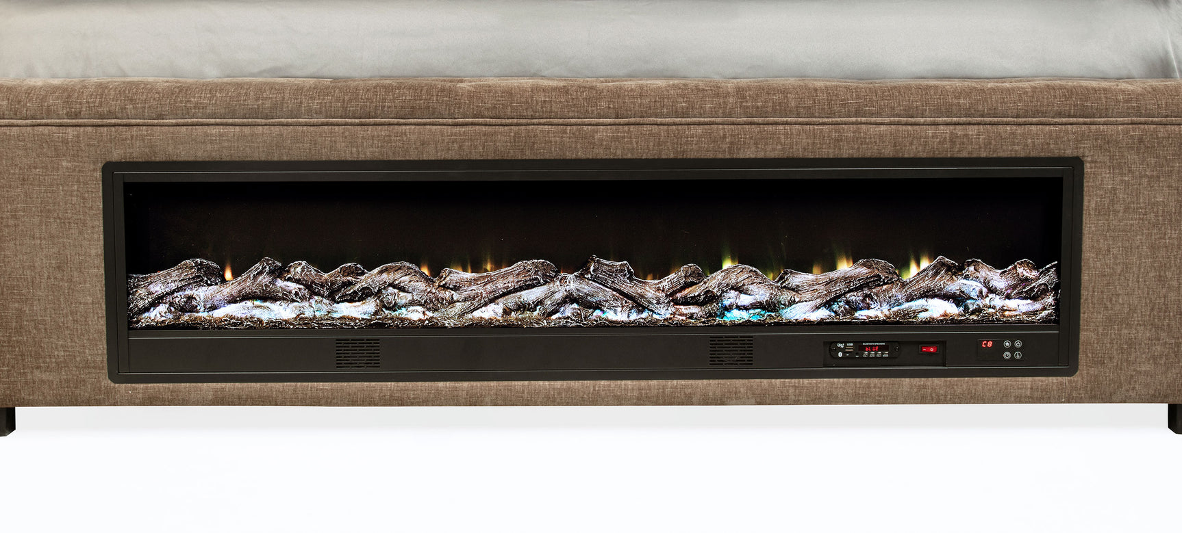 Senna Upholstered Queen Audio Flame Visualizer Bed Brown - Tampa Furniture Outlet