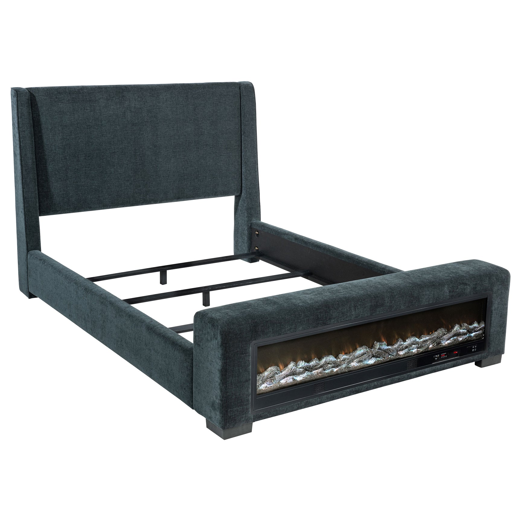 Tampa Furniture Outlet - Coaster - Preston Upholstered Eastern King Audio Flame Visualizer Bed Dark Blue - 305821KE