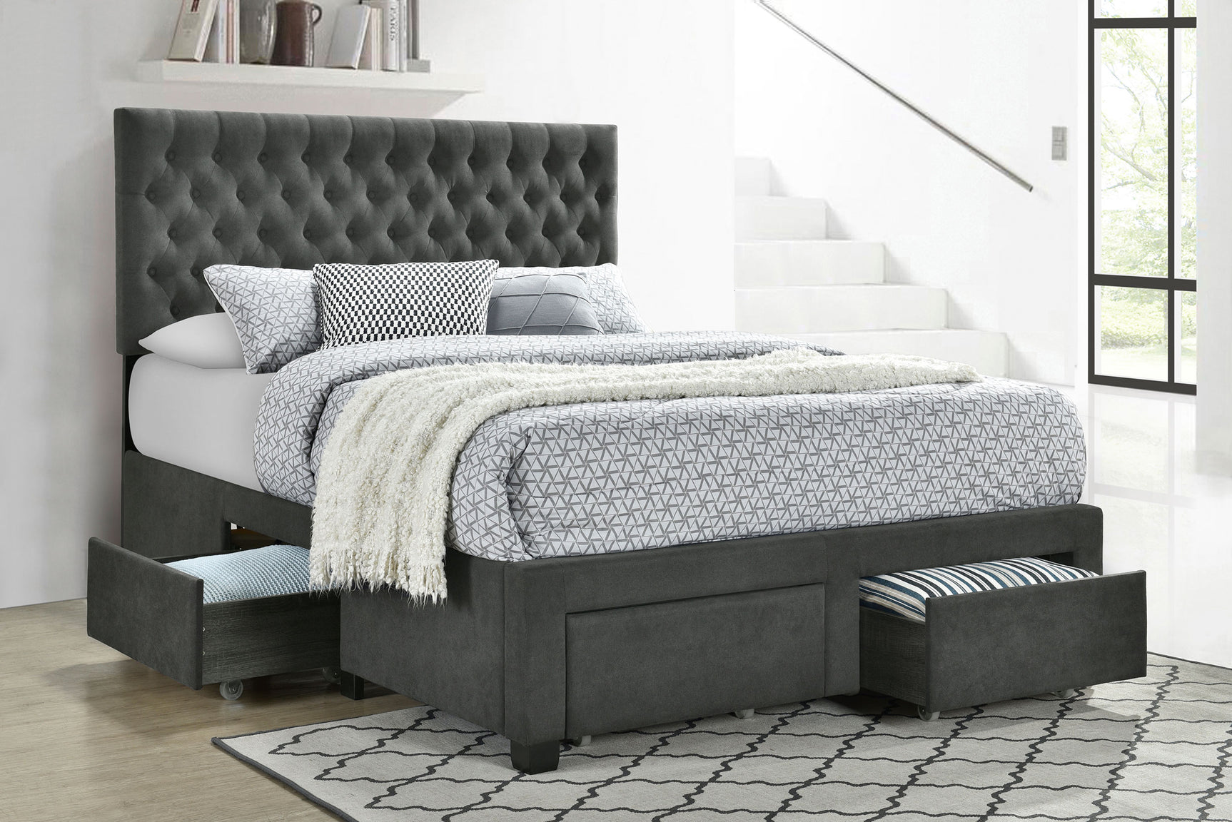Soledad Upholstered Eastern King Storage Panel Bed Grey - Tampa Furniture Outlet