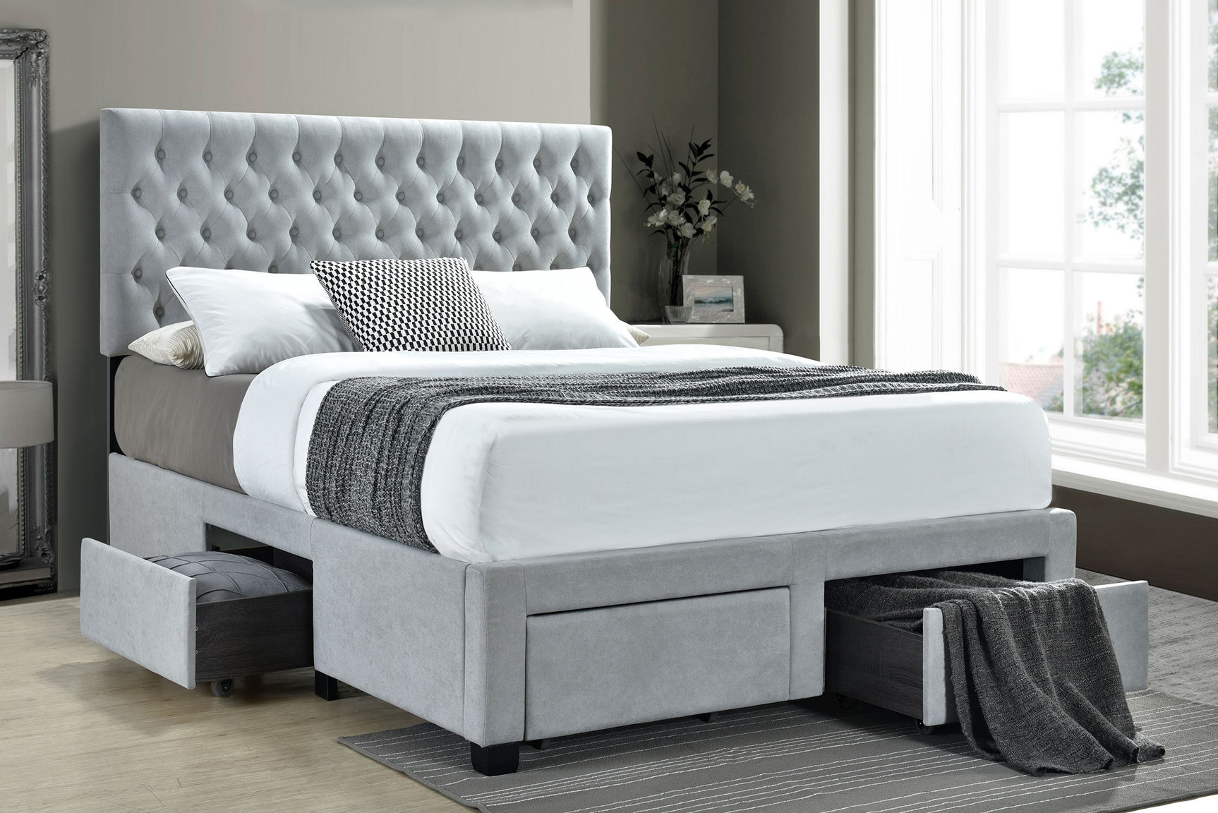 Soledad Upholstered Eastern King Storage Bed Light Grey - Tampa Furniture Outlet