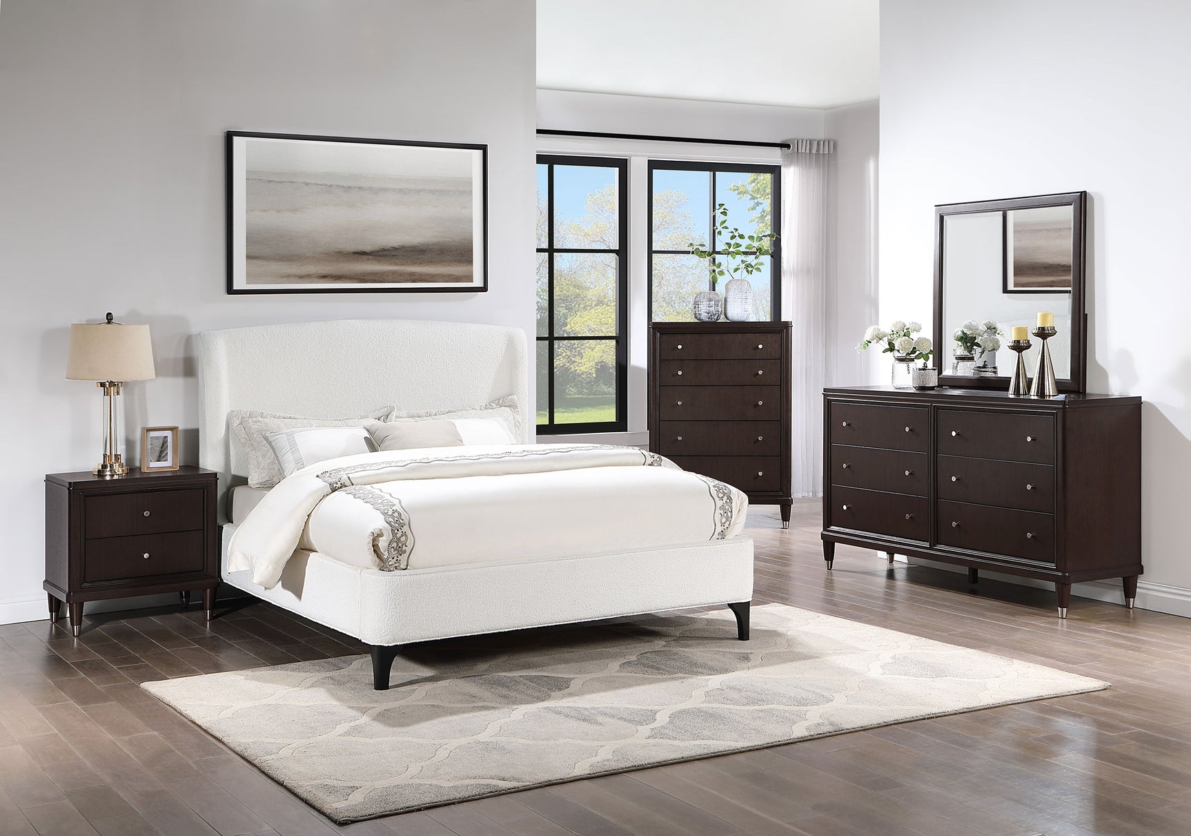 Mosby Upholstered Eastern King Wingback Bed Snow - Tampa Furniture Outlet