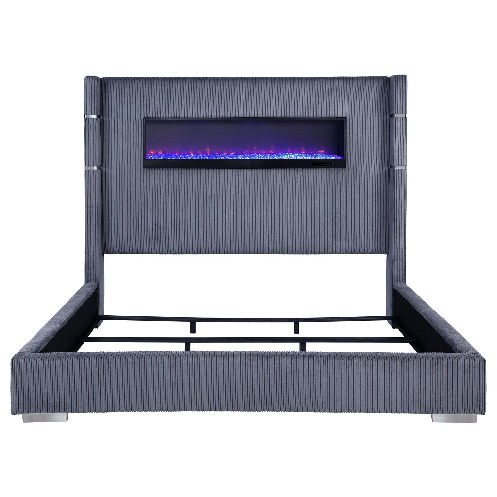 Tisdall Upholstered Eastern King Flame Visualizer Bed Grey - Tampa Furniture Outlet