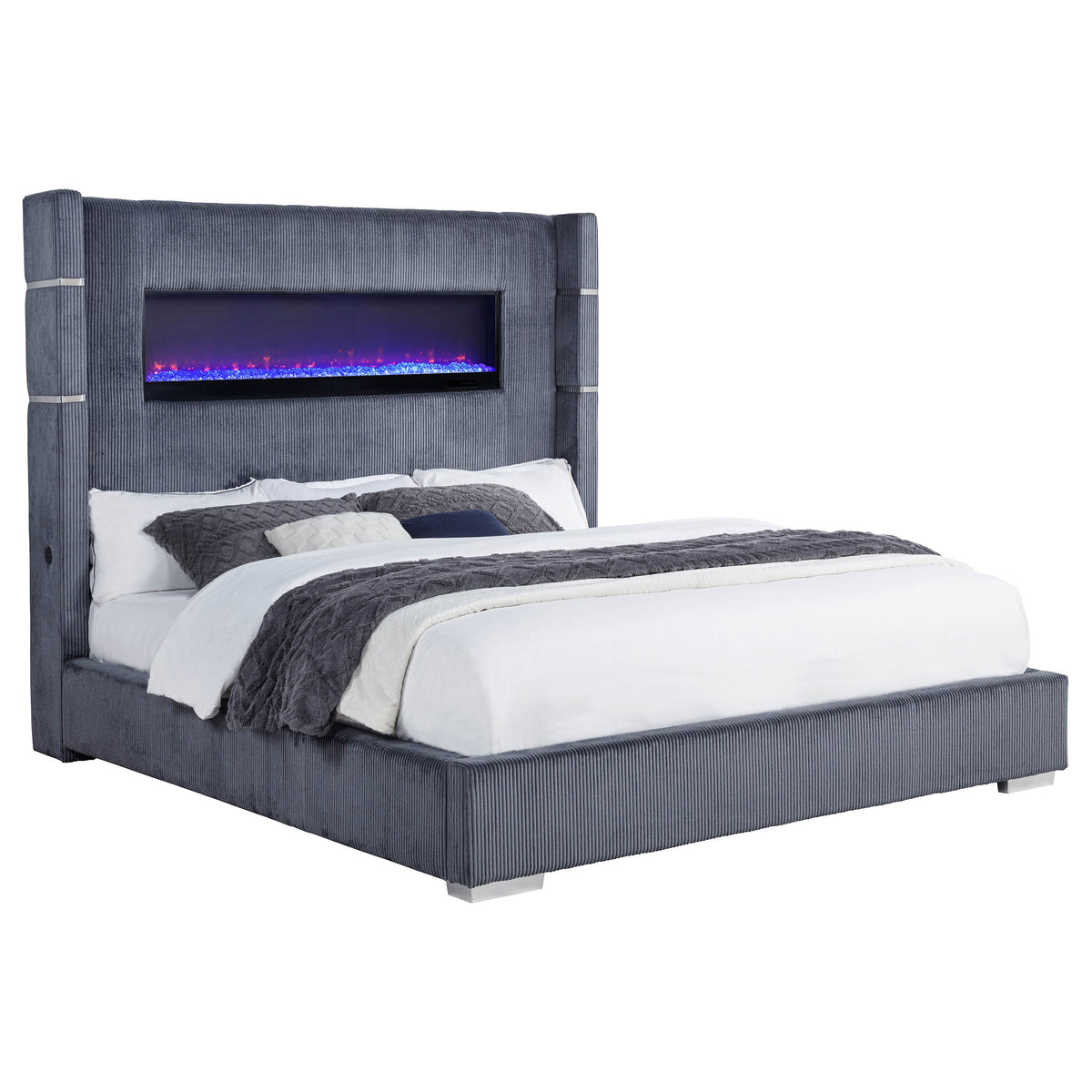 Tisdall Upholstered Cal King Flame Visualizer Bed Grey