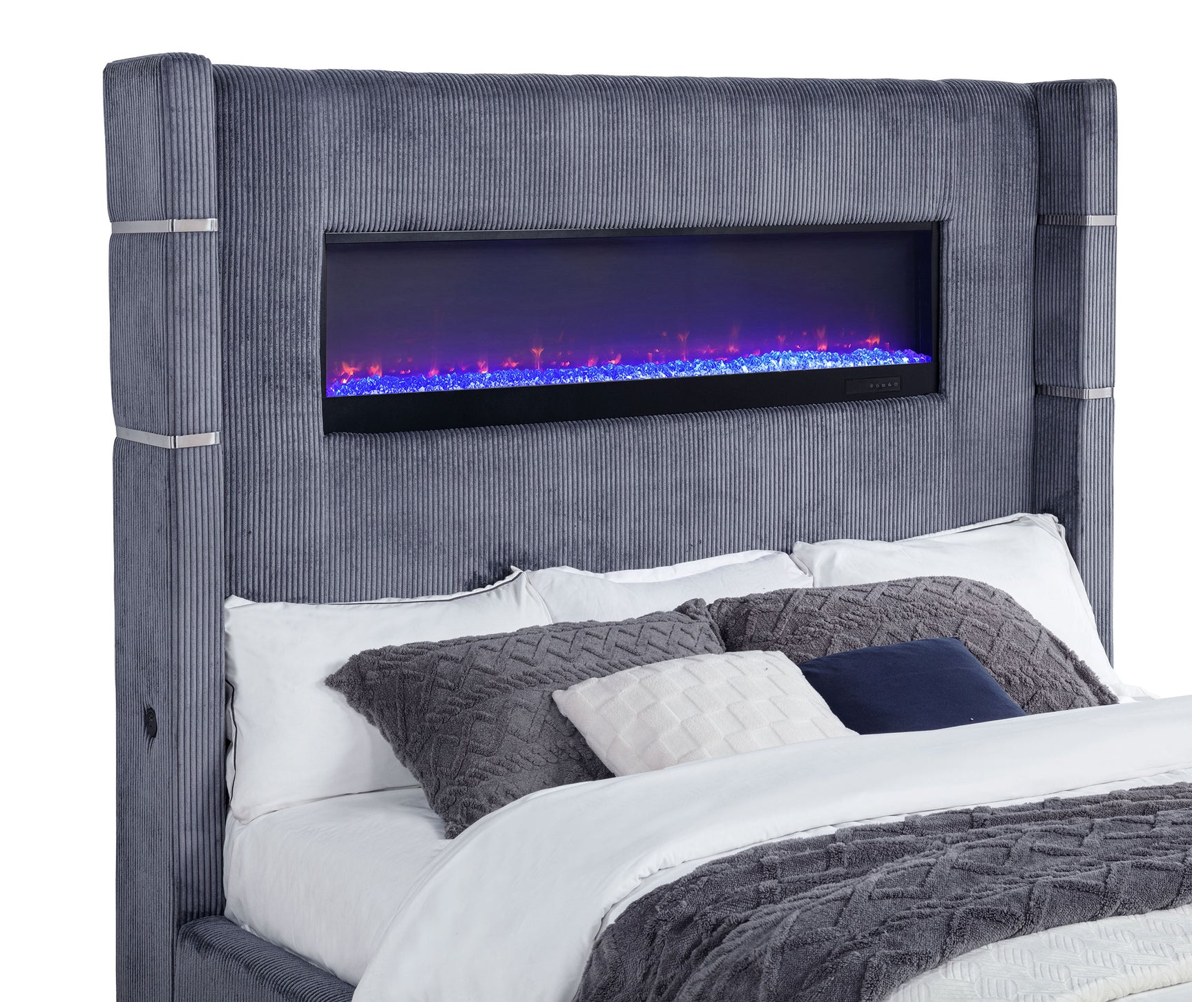 Tisdall Upholstered Cal King Flame Visualizer Bed Grey - Tampa Furniture Outlet