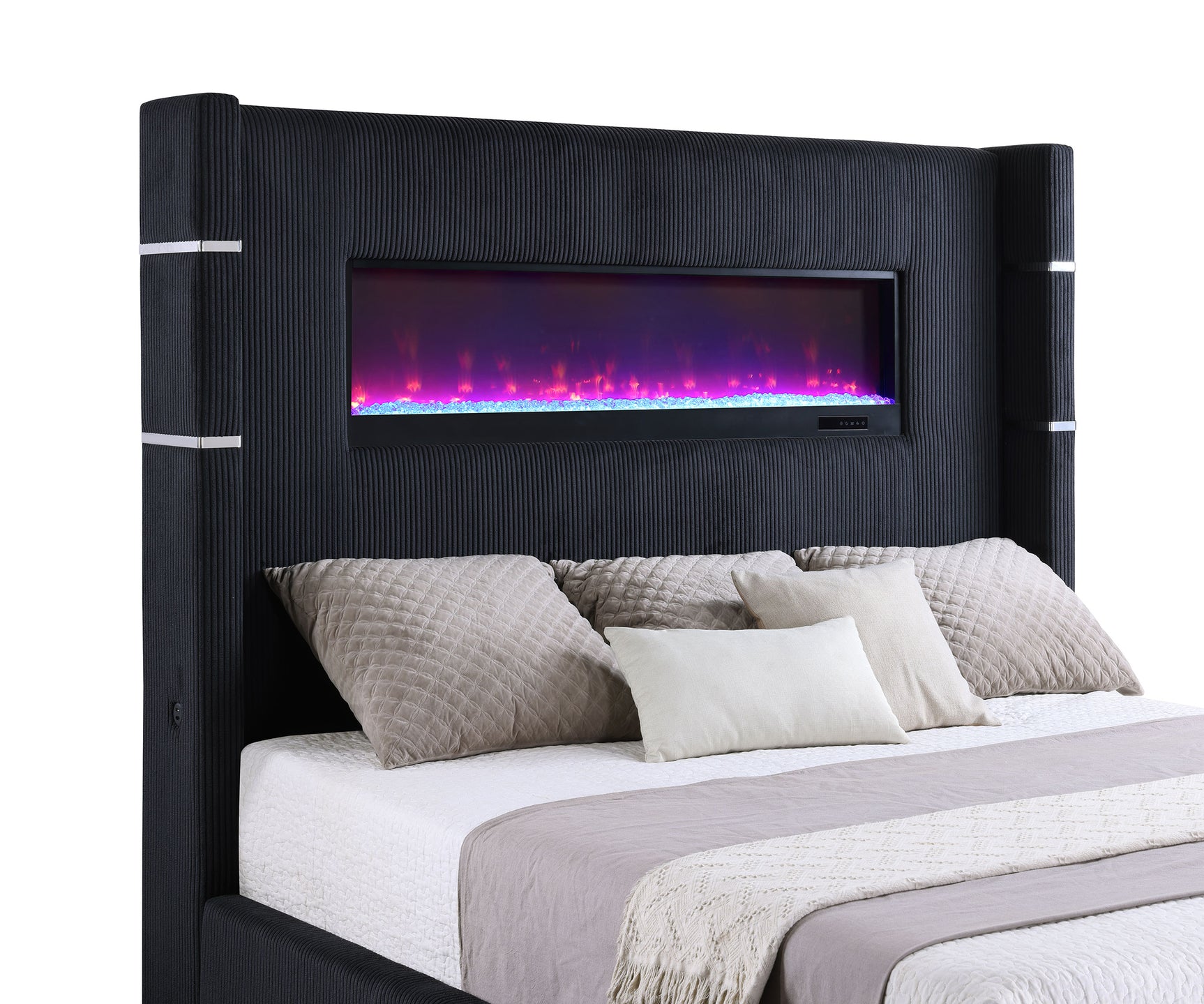 Tisdall Upholstered Cal King Flame Visualizer Bed Black - Tampa Furniture Outlet