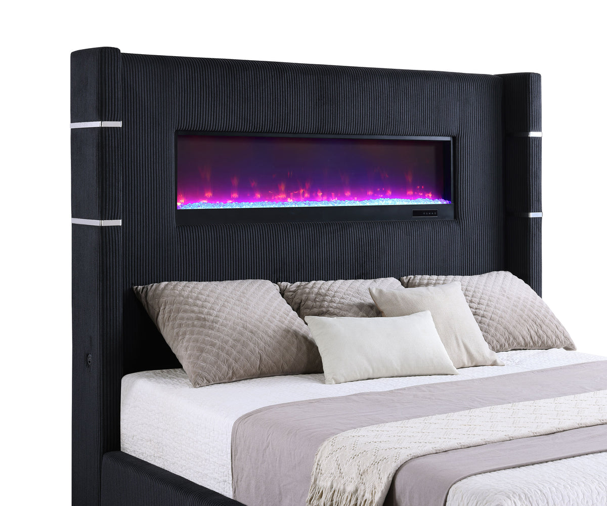 Tisdall Upholstered Queen Flame Visualizer Bed Black