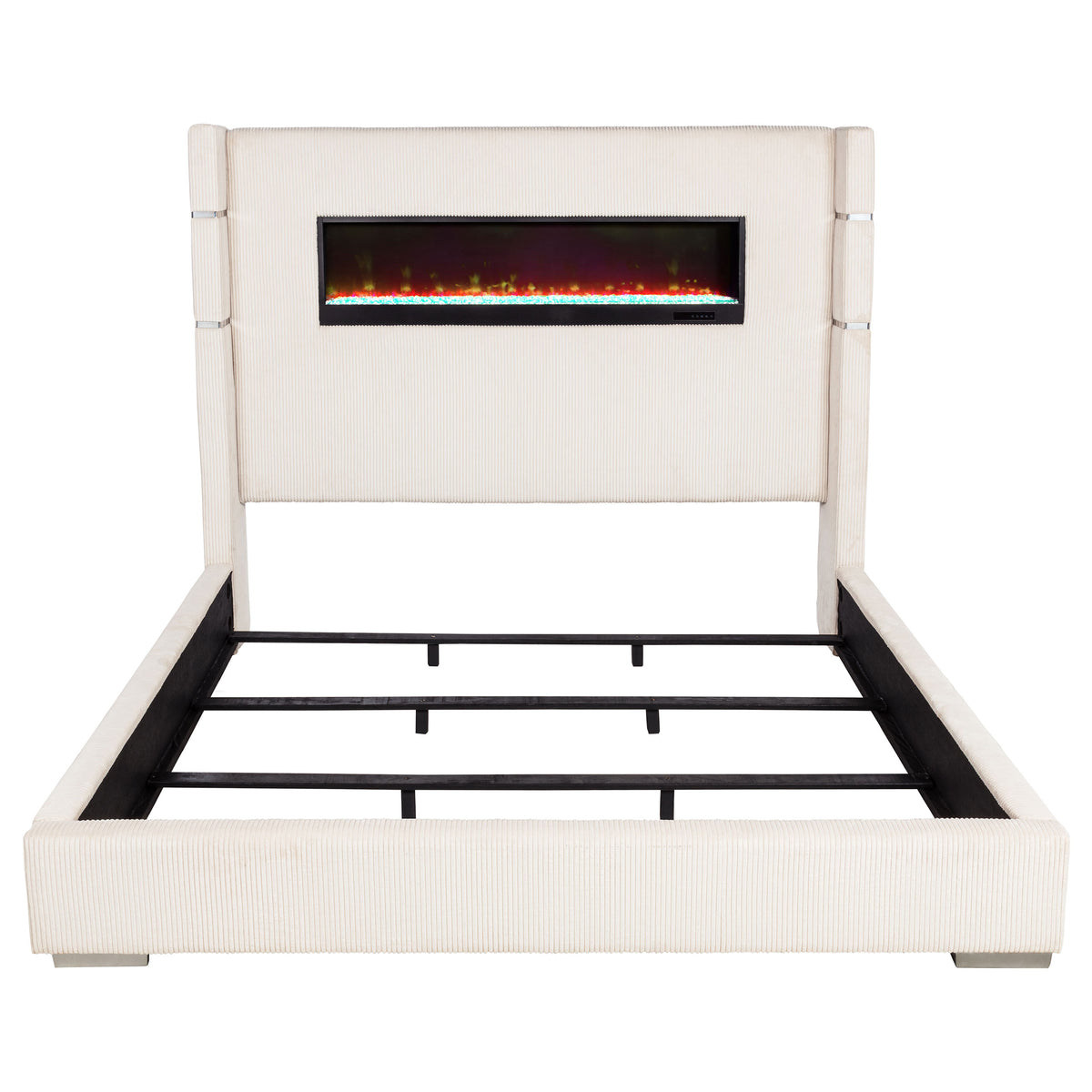 Tisdall Upholstered Eastern King Flame Visualizer Bed Cream