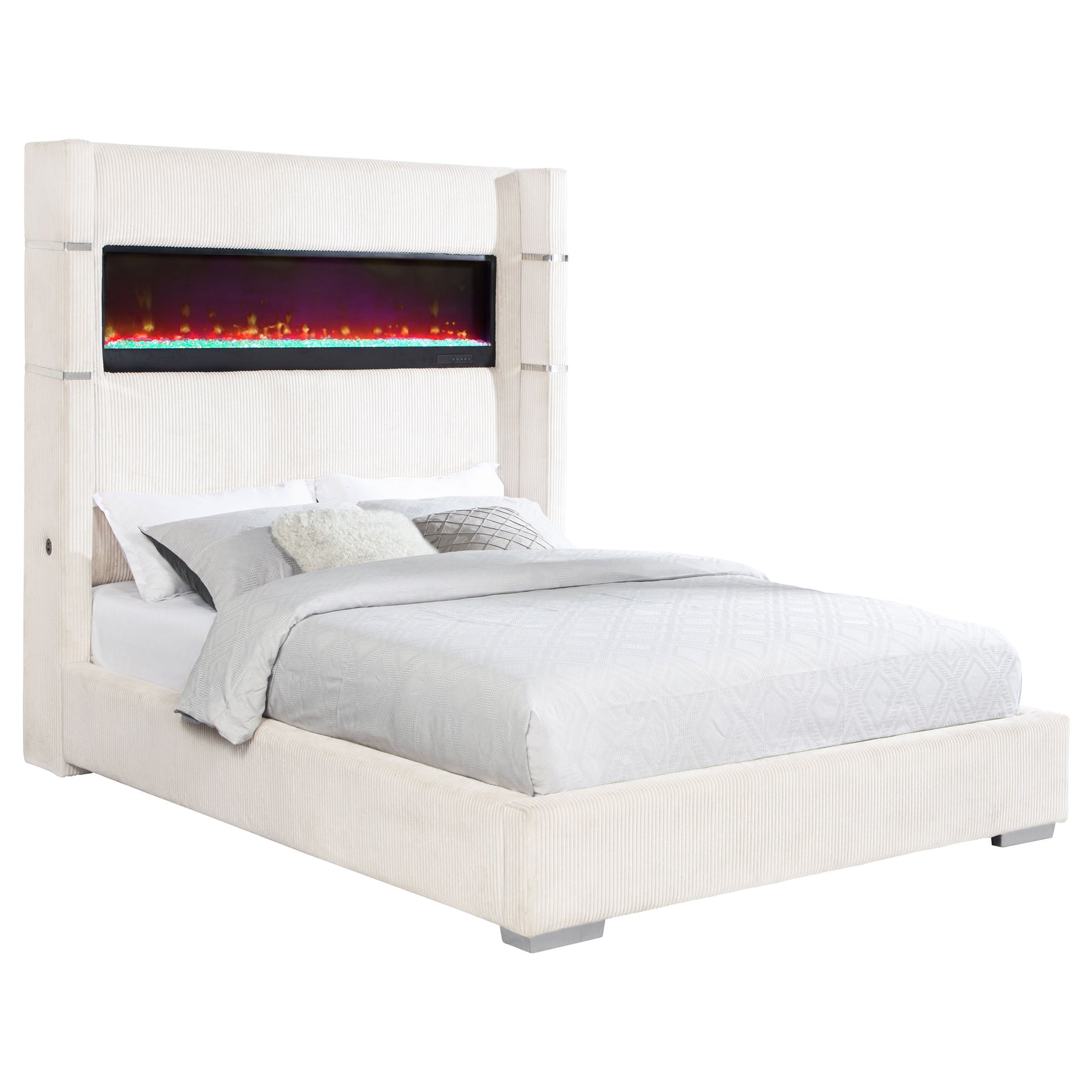 Tisdall Upholstered Cal King Flame Visualizer Bed Cream - Tampa Furniture Outlet
