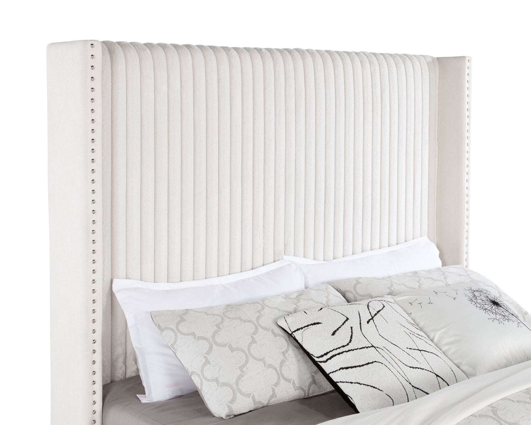 Natasha 65-inch Upholstered Eastern King Wingback Bed Cream - Tampa Furniture Outlet