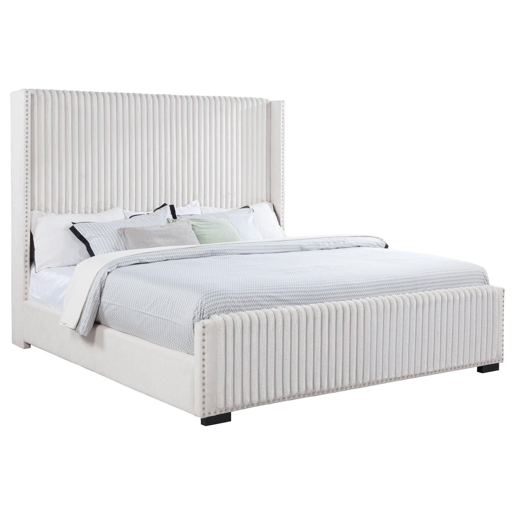 Natasha 65-inch Upholstered California King Bed Cream - Tampa Furniture Outlet