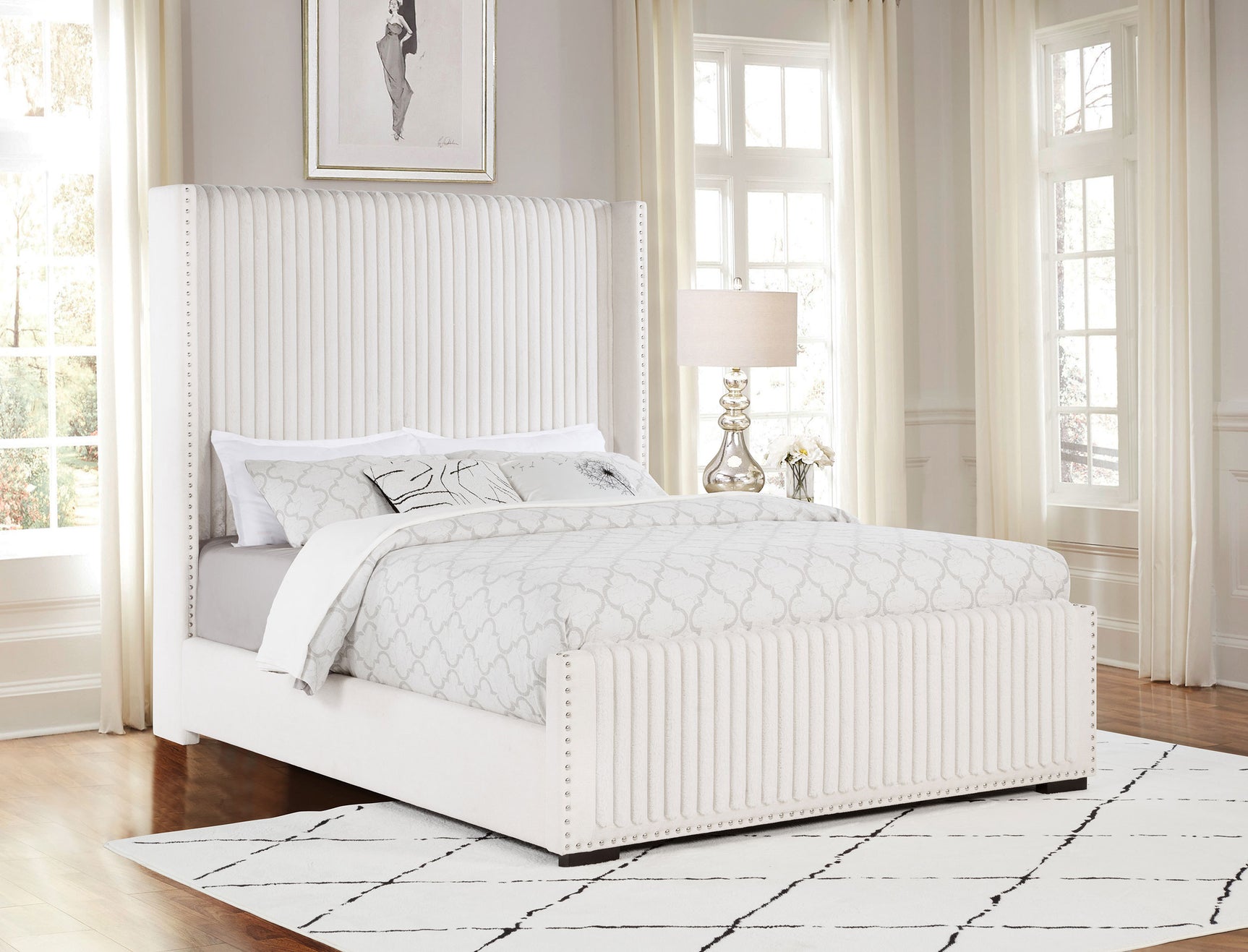 Natasha 65-inch Upholstered Queen Wingback Bed Cream - Tampa Furniture Outlet