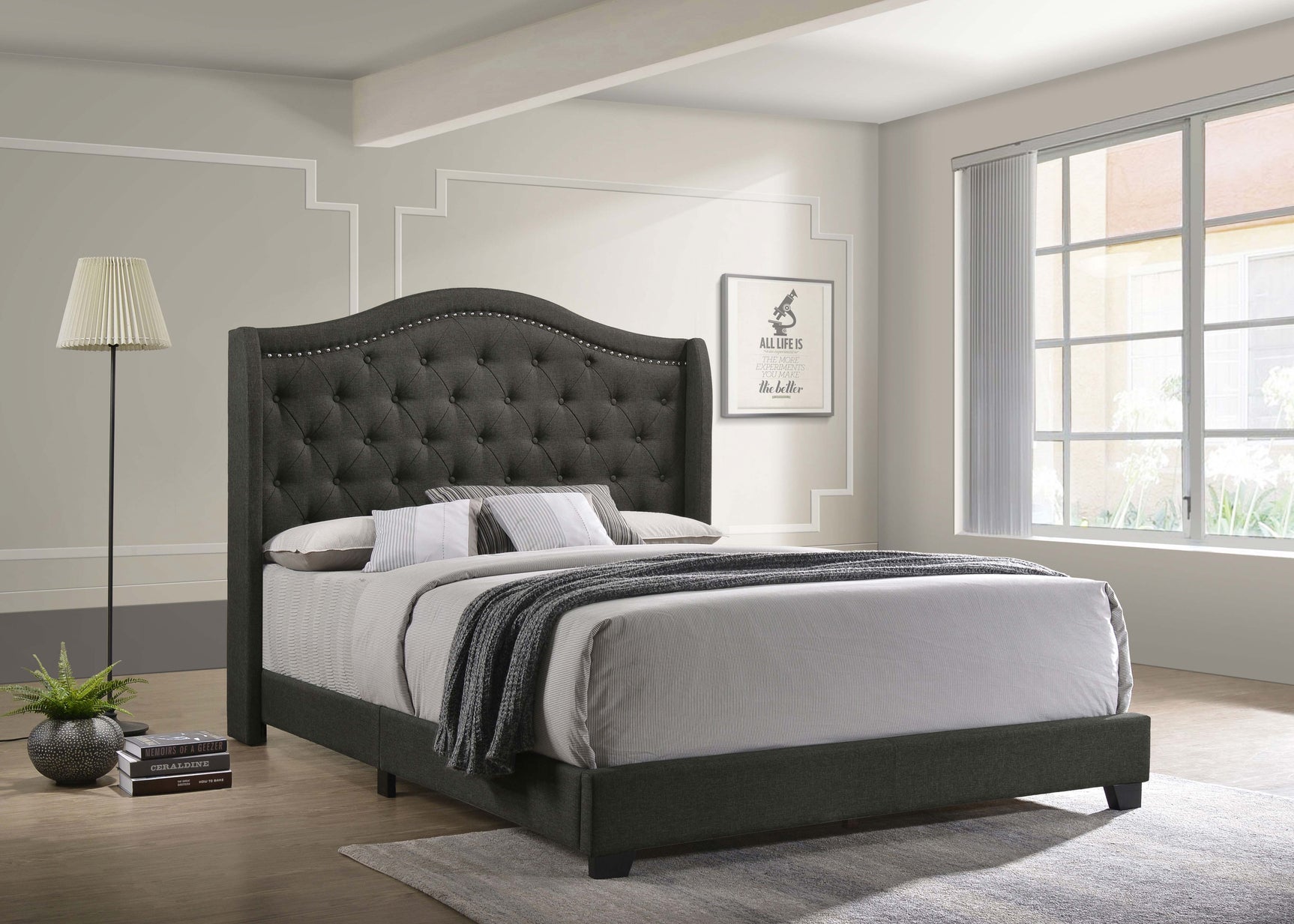 Sonoma Upholstered Queen Wingback Bed Grey - Tampa Furniture Outlet