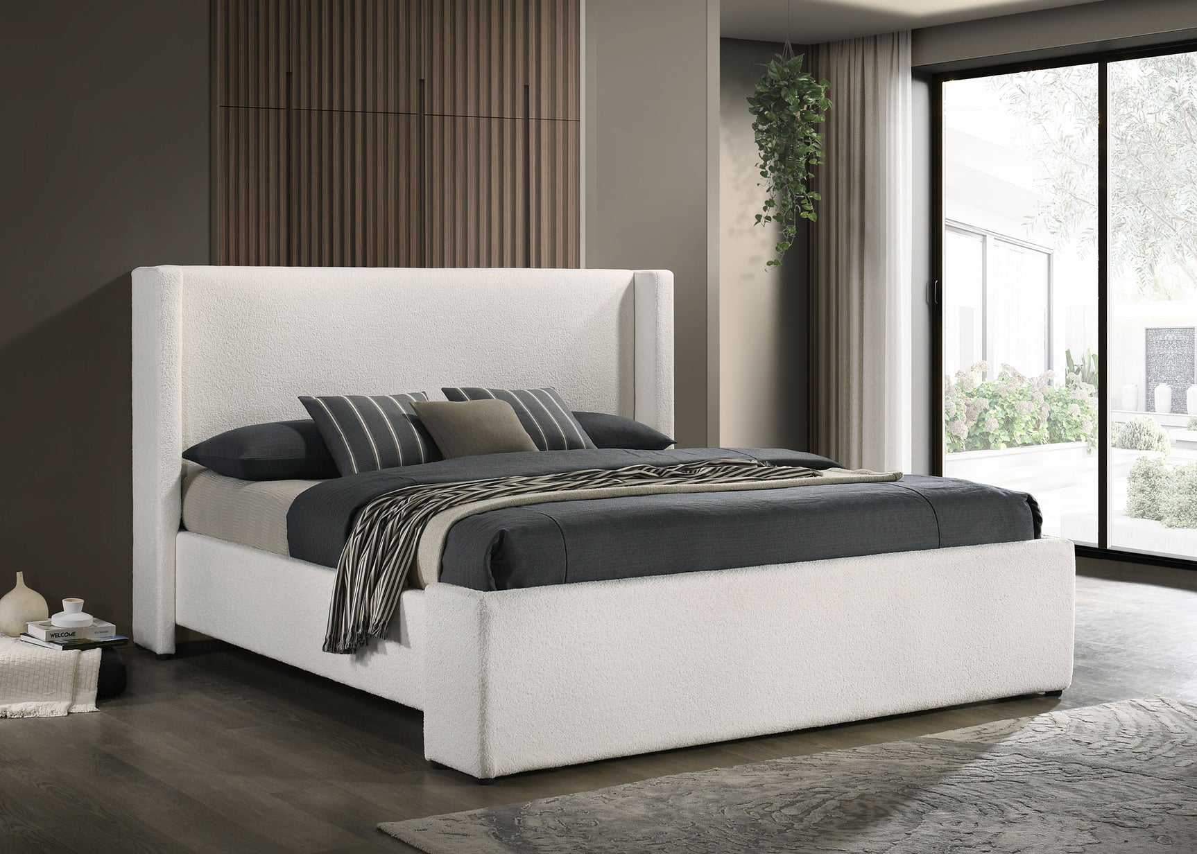 Alamosa Boucle Upholstered Eastern King Platform Bed White - Tampa Furniture Outlet
