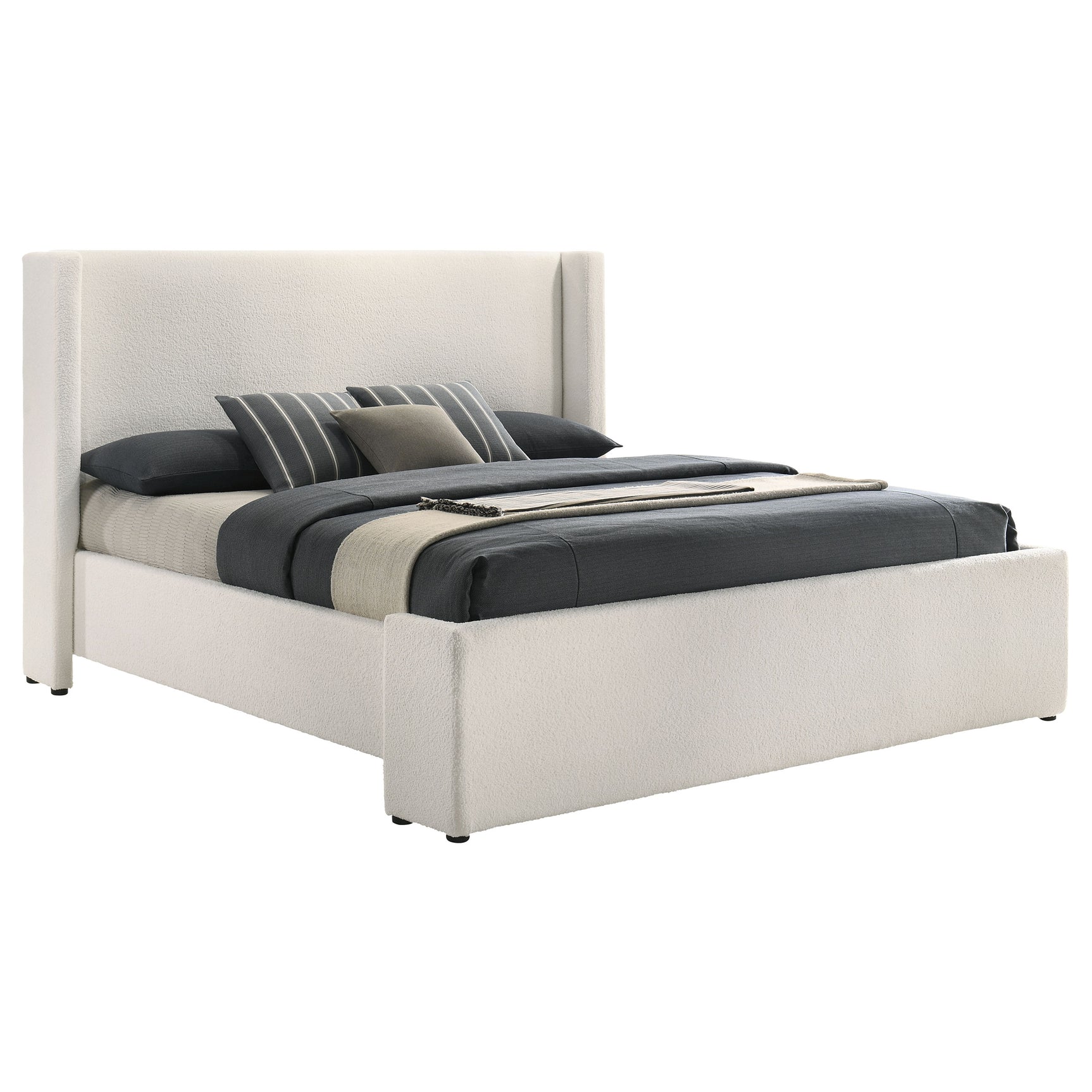 Alamosa Boucle Upholstered Eastern King Platform Bed White - Tampa Furniture Outlet