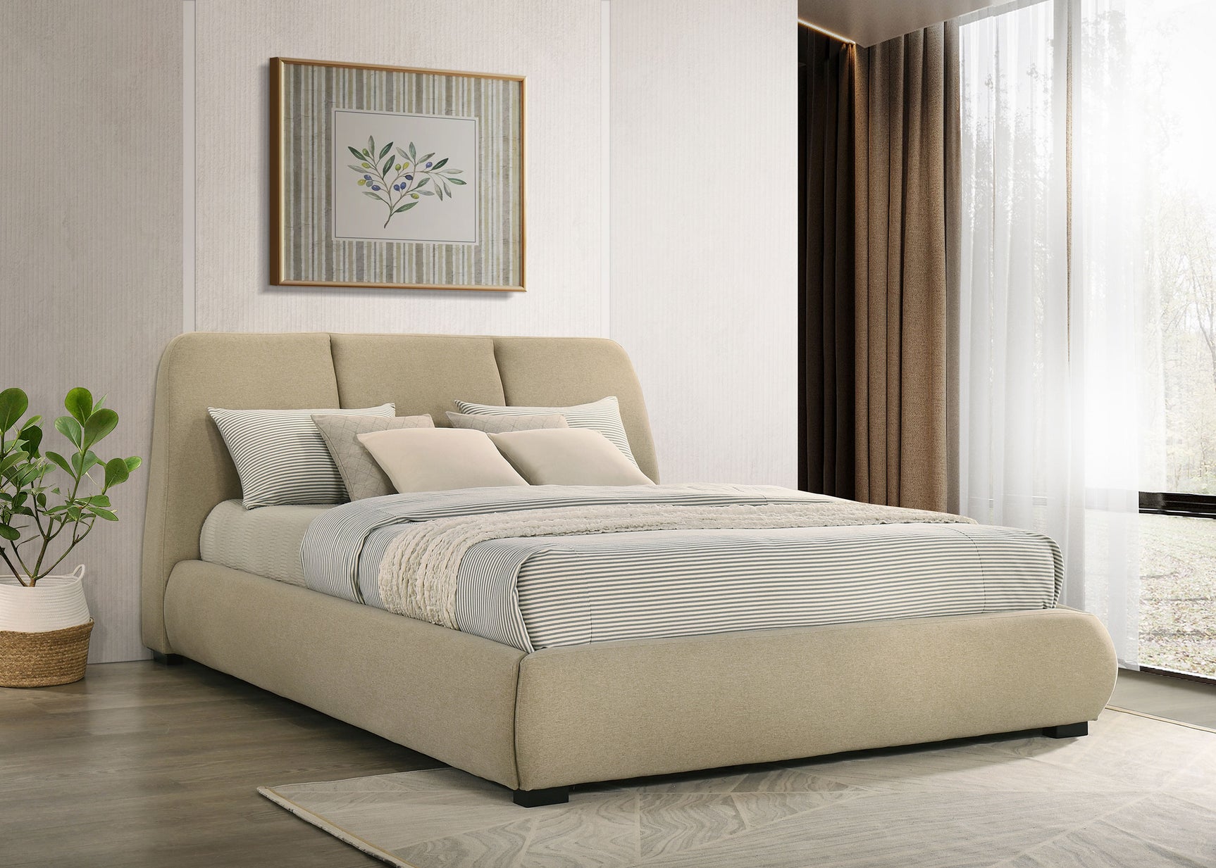 Mokena 46-inch Upholstered California King Platform Bed Brown