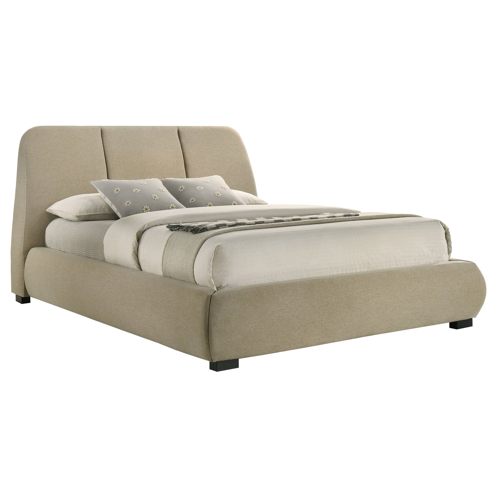 Mokena 46-inch Upholstered Queen Platform Bed Brown