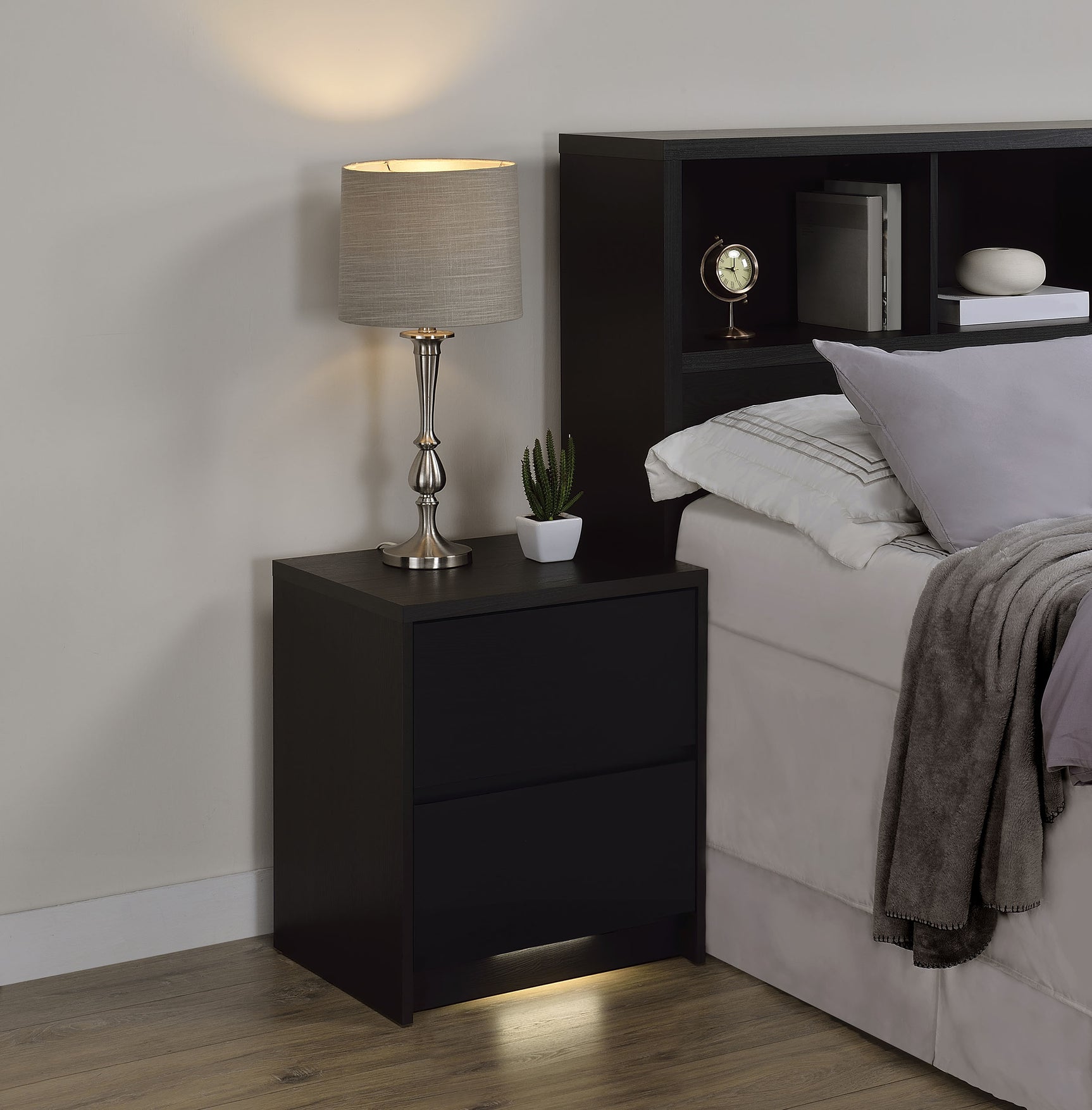 Westpark 2-drawer Nightstand LED Lights and USB Black - Tampa Furniture Outlet