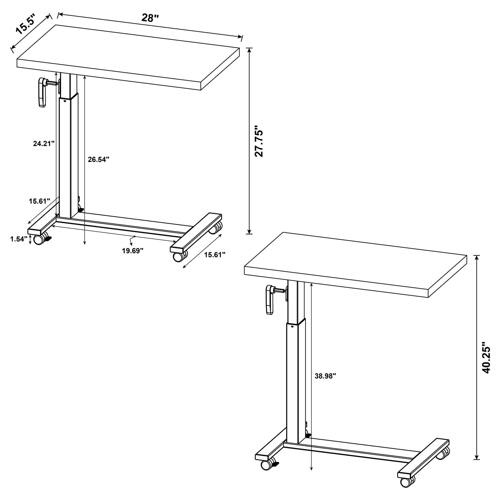 Westpark Height Adjustable Mobile Bedroom C-Table Black - Tampa Furniture Outlet