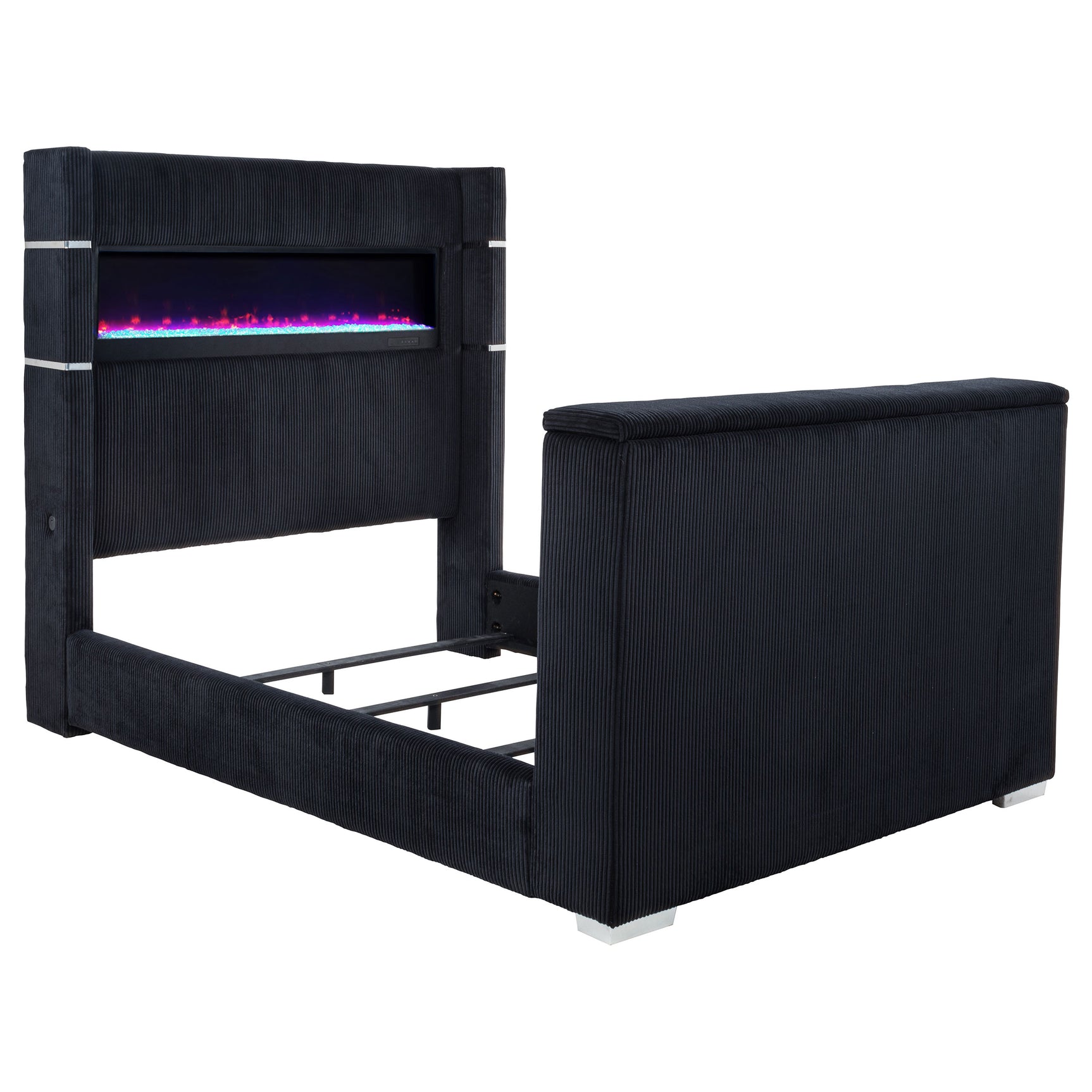 Tampa Furniture Outlet - Coaster - Tisdall Queen Flame Visualizer Wingback TV Bed Black - 315868BLKQ