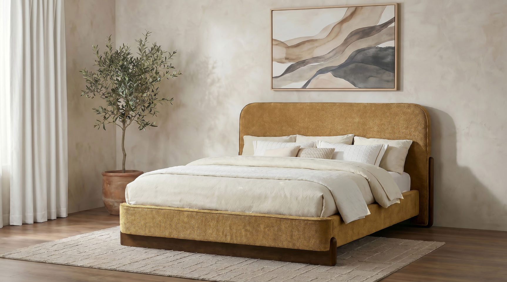 Baldacci Upholstered Eastern King Platform Bed Curry and Walnut