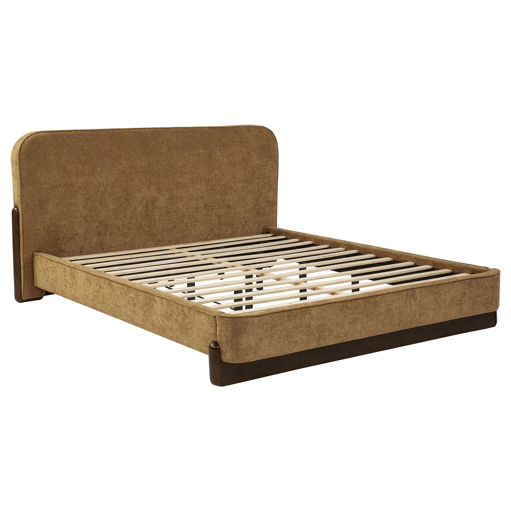 Tampa Furniture Outlet - Coaster - Baldacci Upholstered California King Platform Bed Curry and Walnut - 315954KW