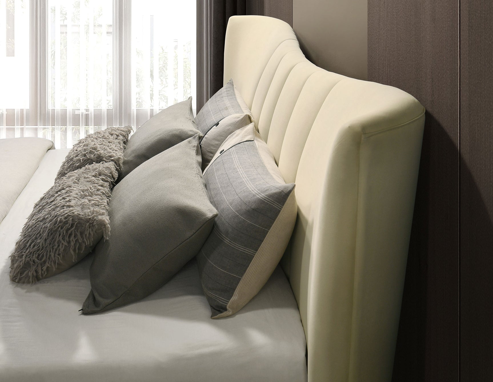 Evelyn Upholstered Eastern King Panel Platform Bed Ivory