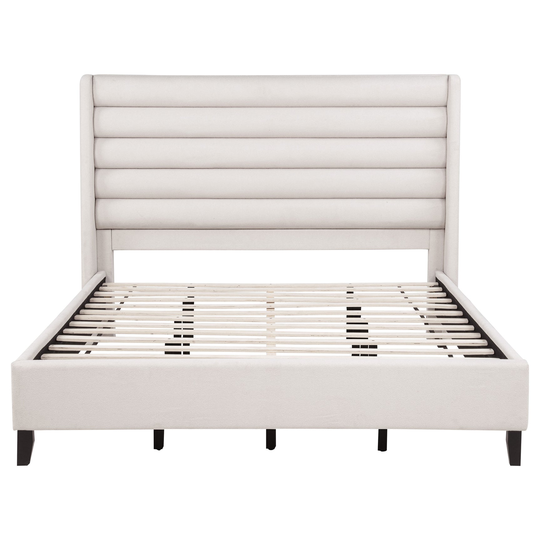 Leslie Upholstered Tufted California King Wingback Platform Bed Beige