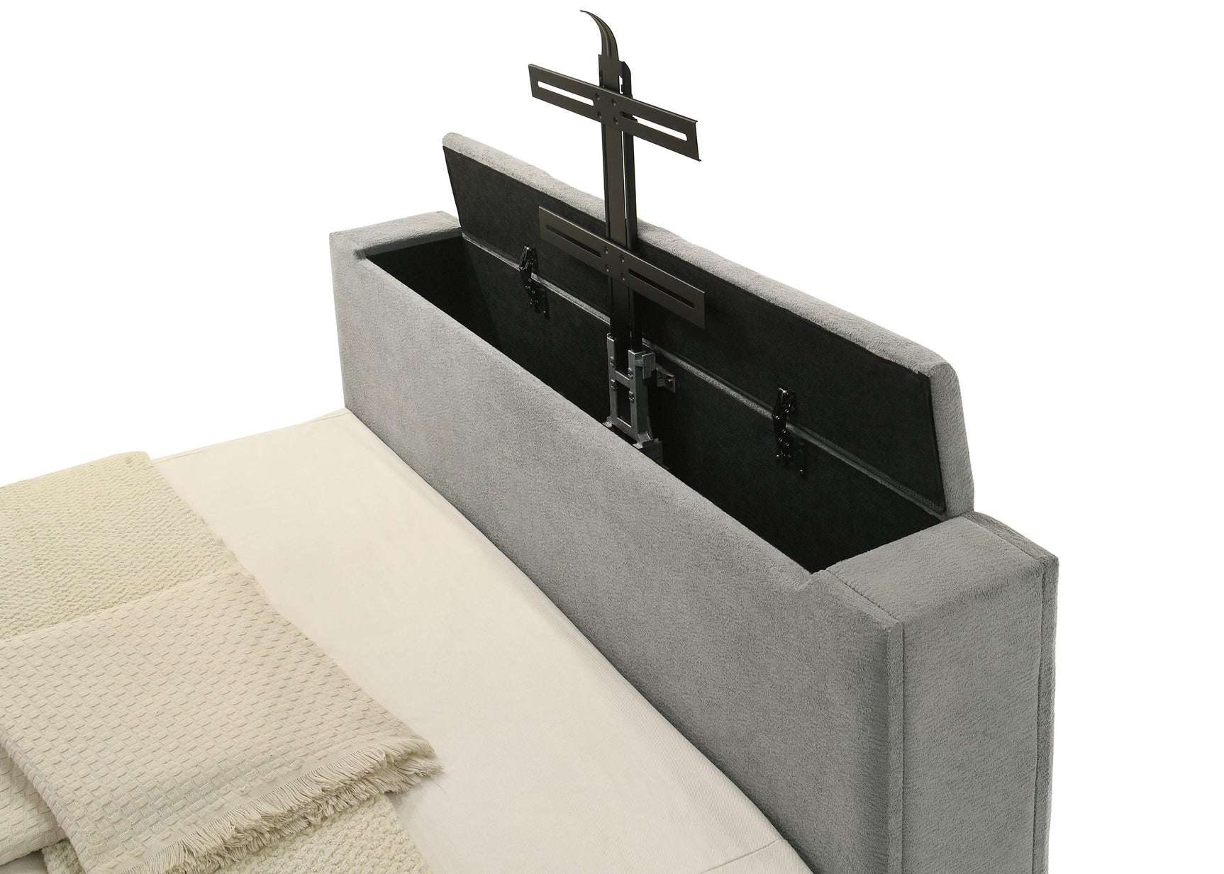 Tara 61-inch Upholstered Eastern King Panel TV Bed Grey