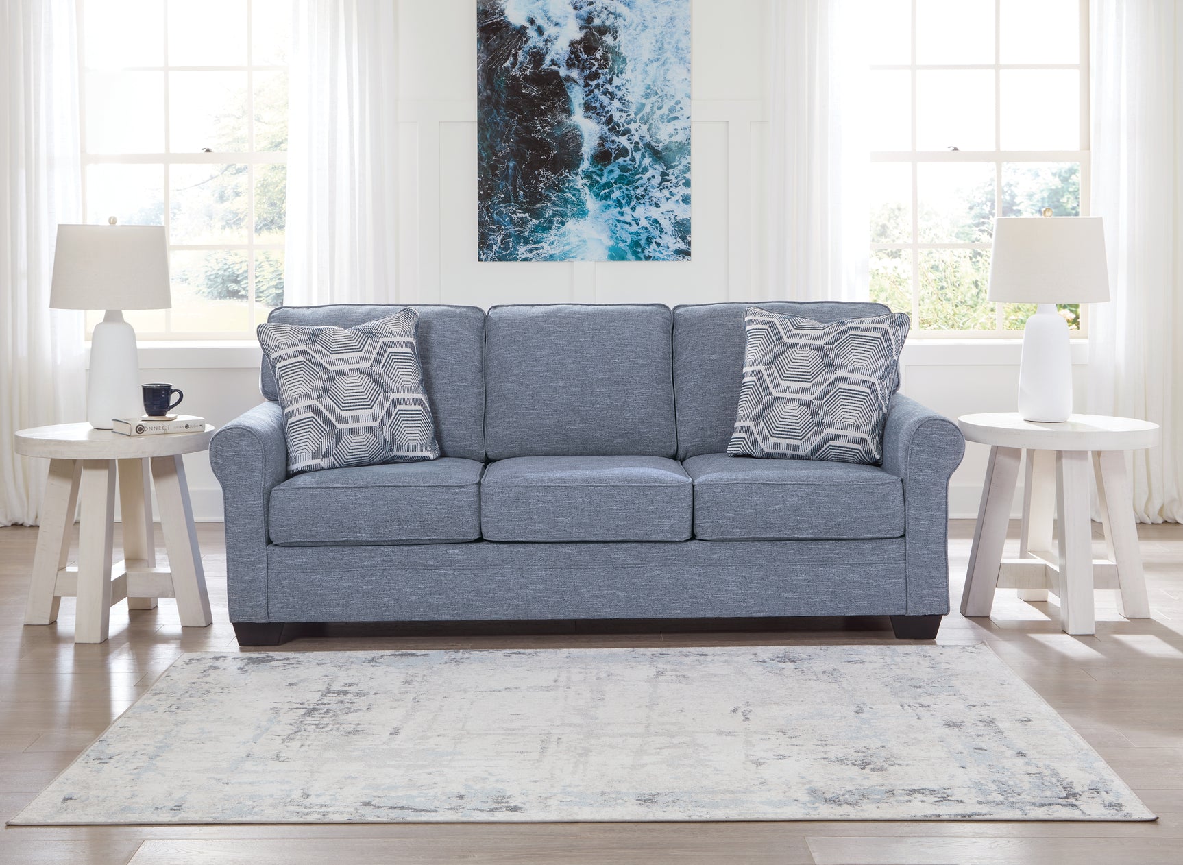 Tampa Furniture Outlet - Ashley Furniture - Carissa Manor Living Room - Queen Sofa Sleeper / Denim - 3260439