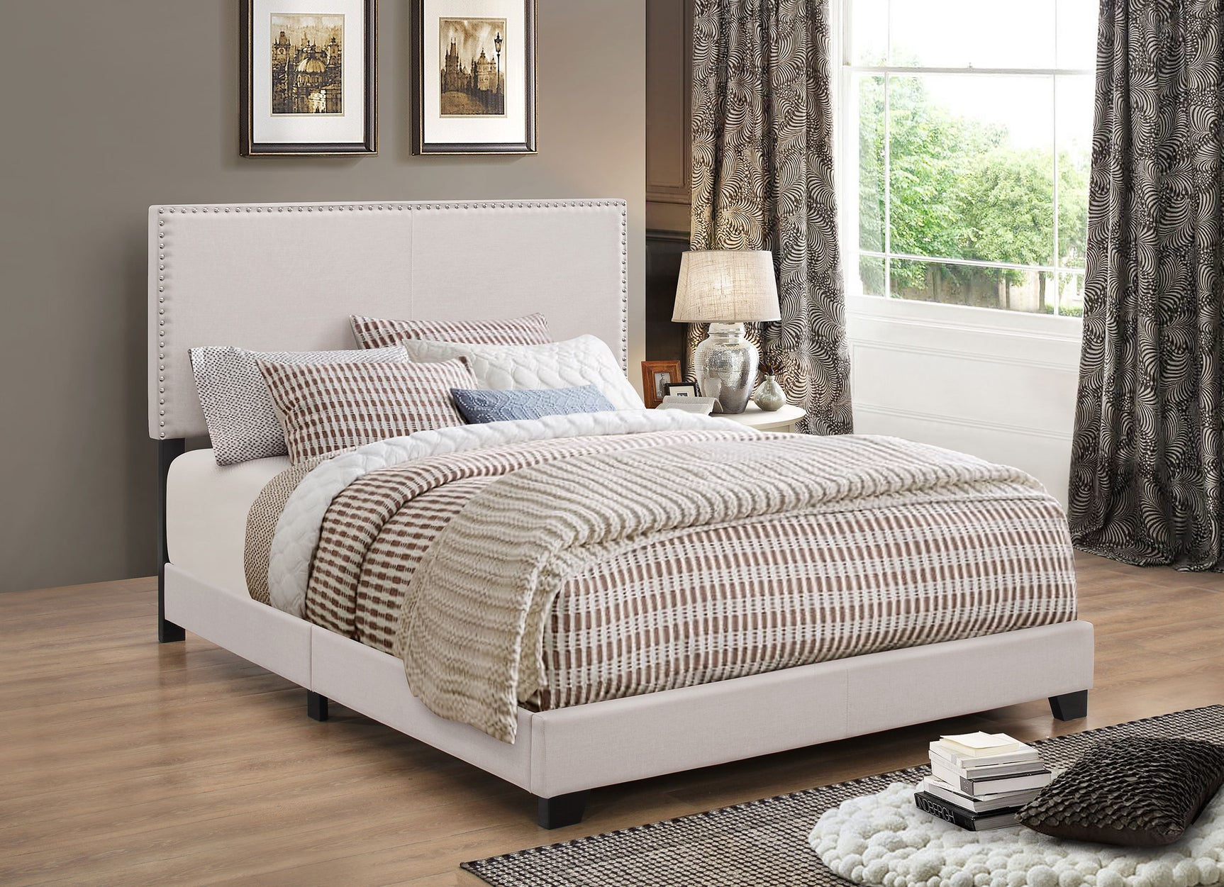 Boyd Upholstered California King Panel Bed Ivory - Tampa Furniture Outlet