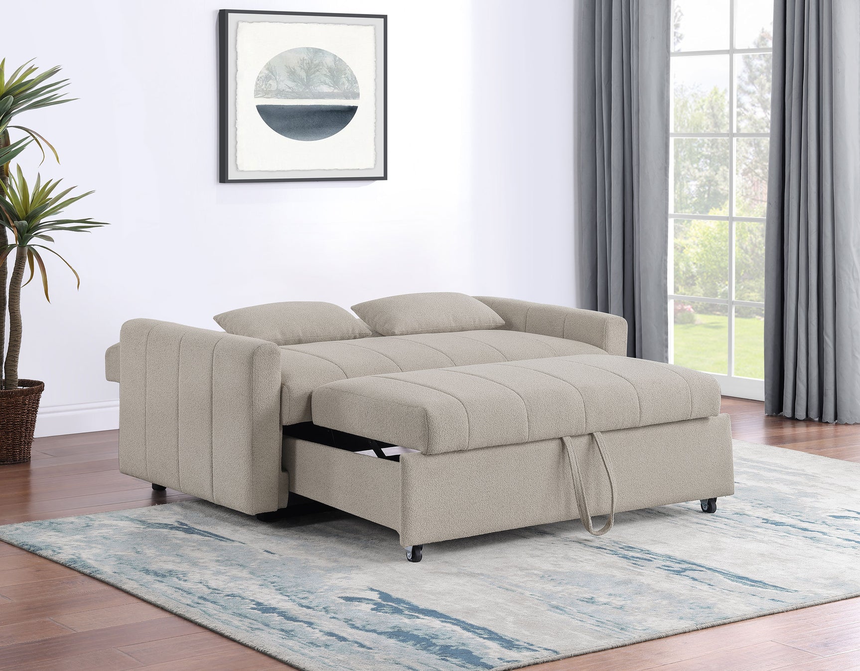 Portland Boucle Upholstered Sleeper Sofa Bed Latte - Tampa Furniture Outlet