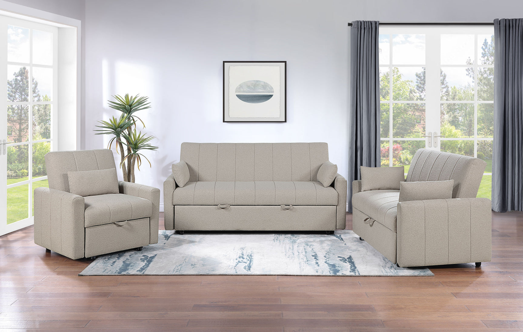 Portland Boucle Upholstered Sleeper Sofa Bed Latte - Tampa Furniture Outlet