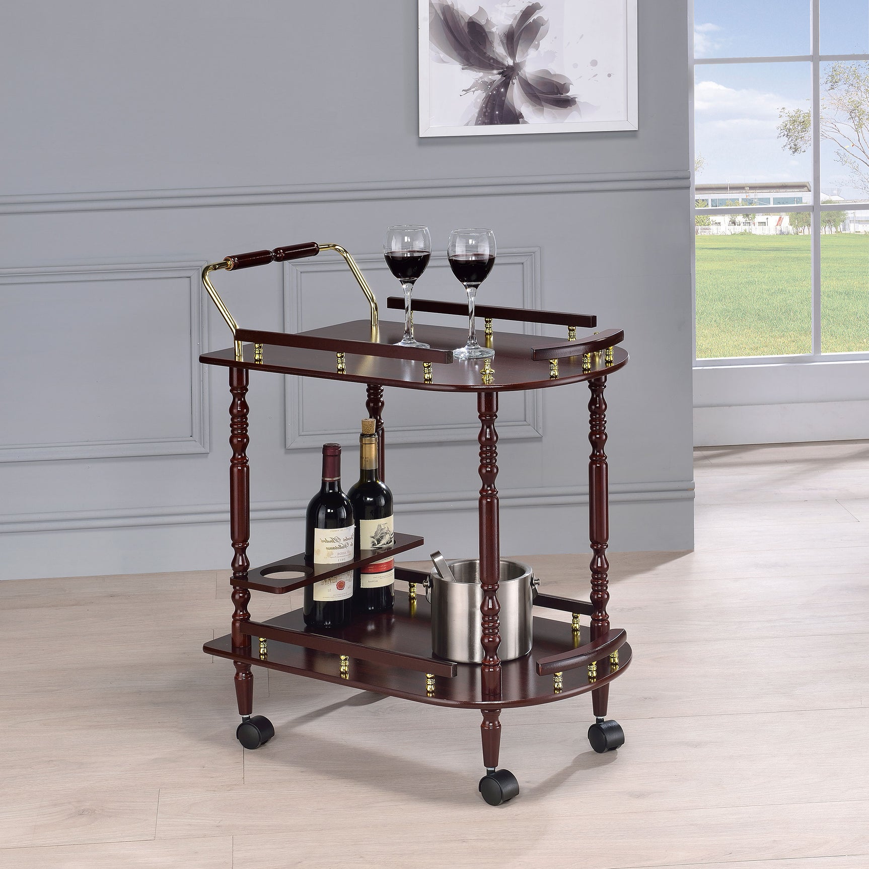 Palmer 2-tier Rectangular Wood Bar Cart Merlot - Tampa Furniture Outlet