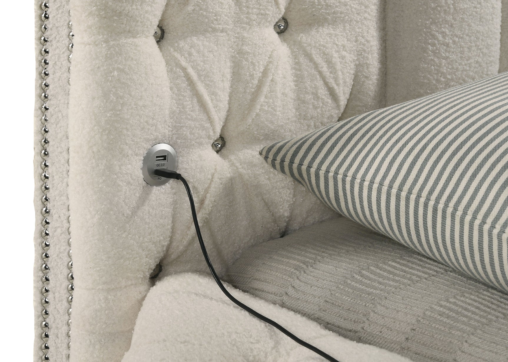 Sonya Upholstered Queen Round Storage Bed Ivory - Tampa Furniture Outlet