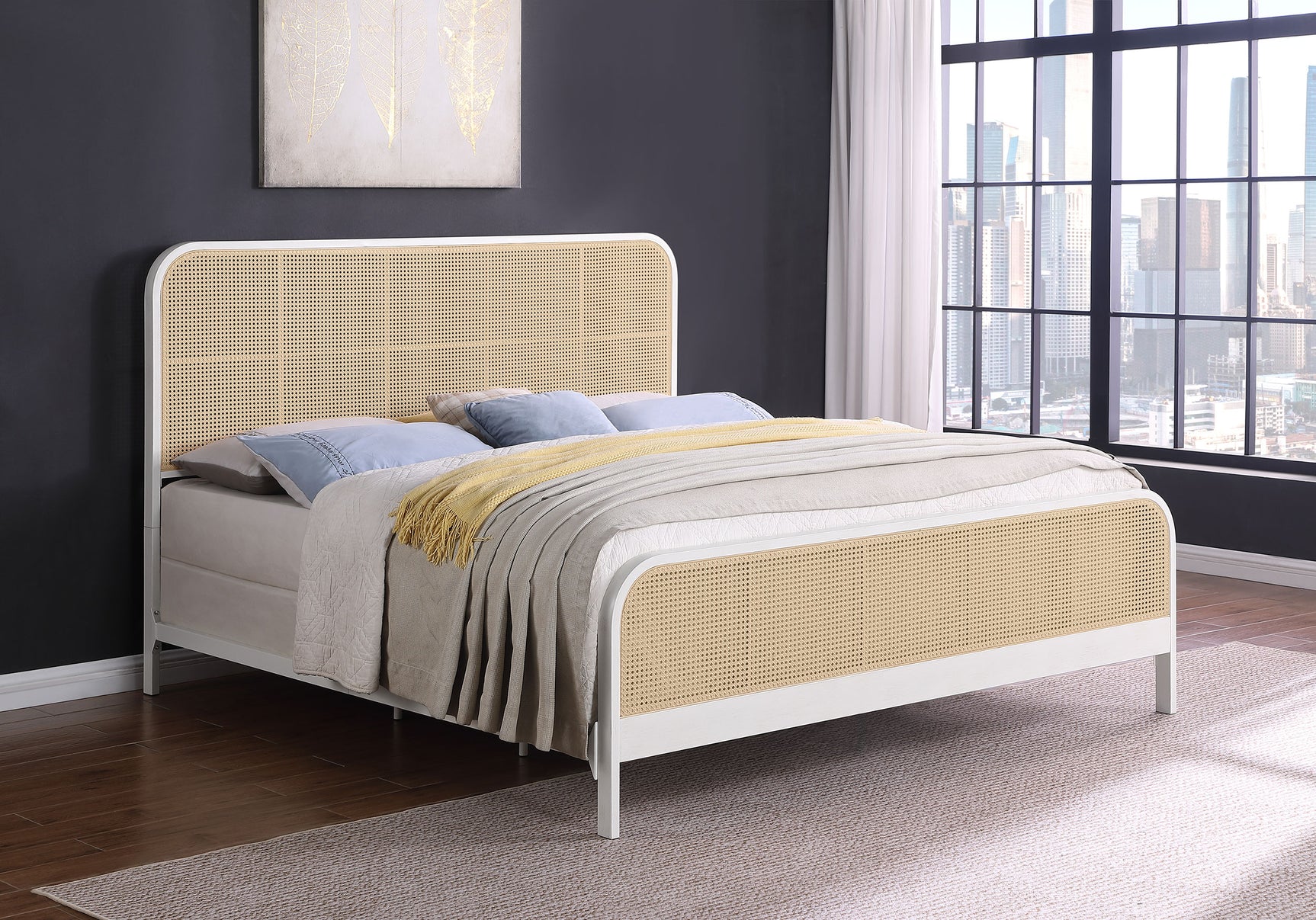 Lanewood Open Cane Webbing Metal Eastern King Bed White - Tampa Furniture Outlet
