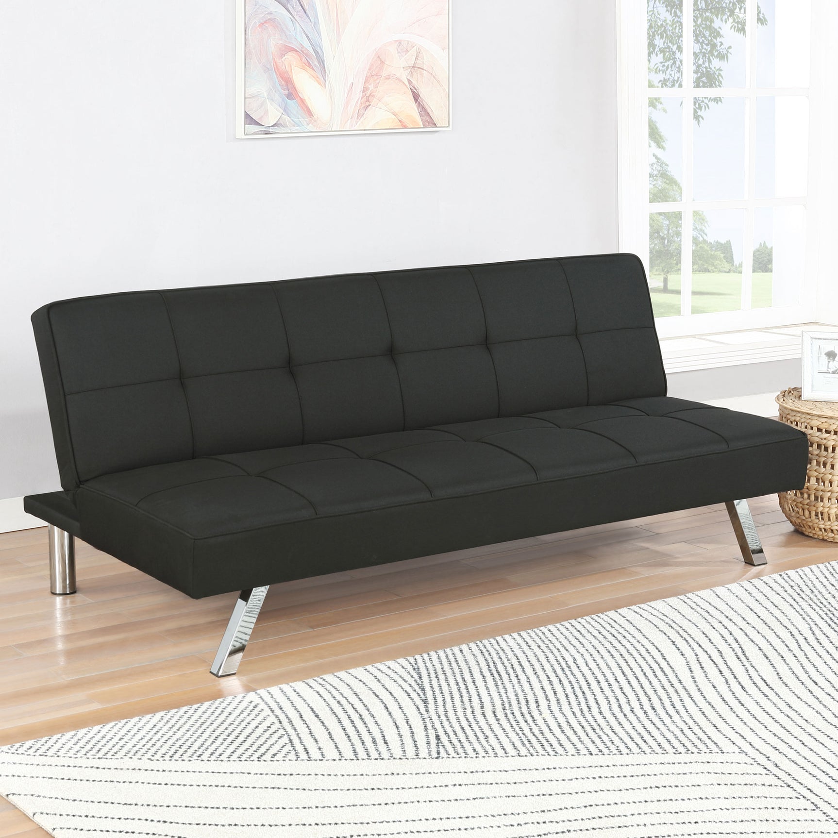 Joel Upholstered Tufted Convertible Sofa Bed Black - Tampa Furniture Outlet