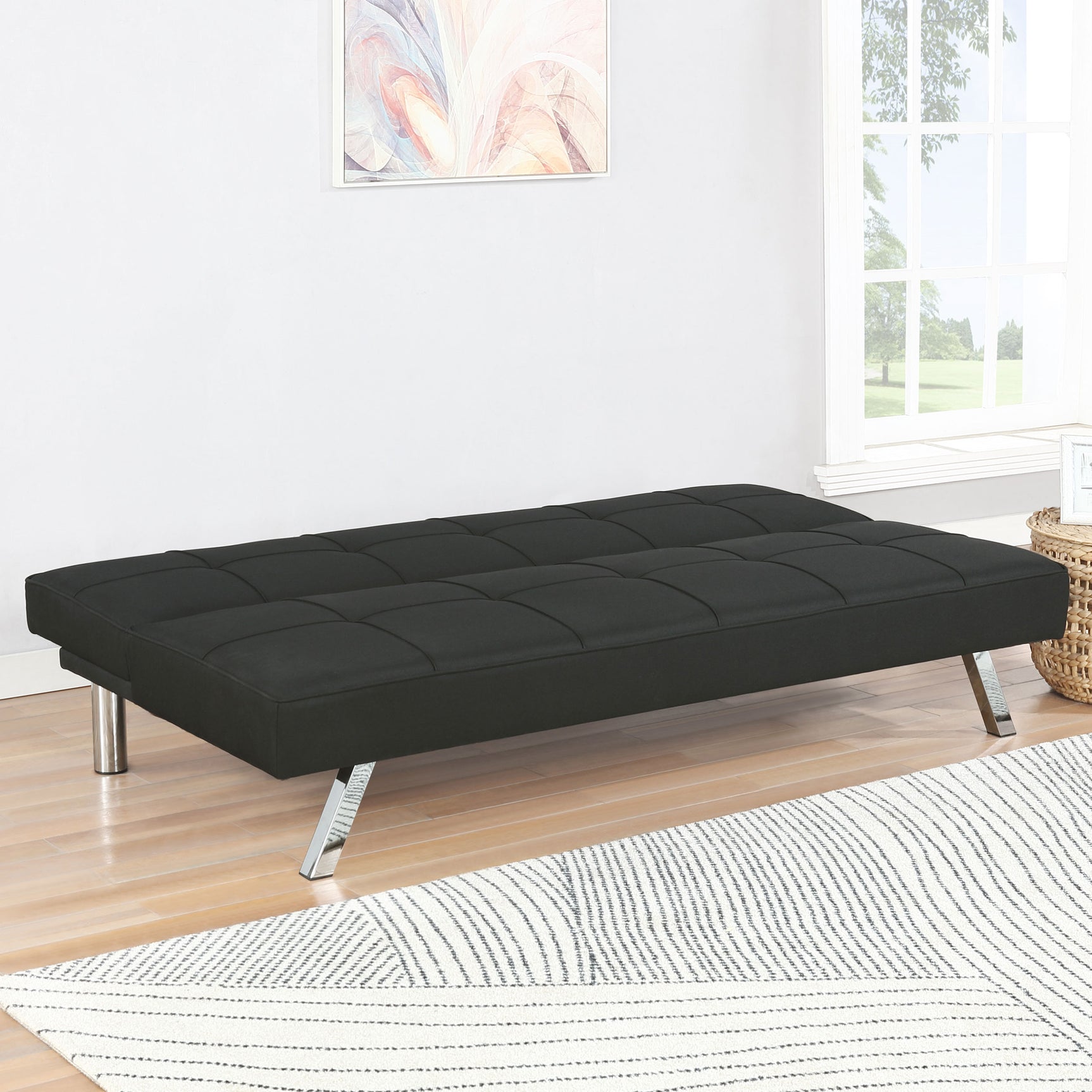 Joel Upholstered Tufted Convertible Sofa Bed Black - Tampa Furniture Outlet