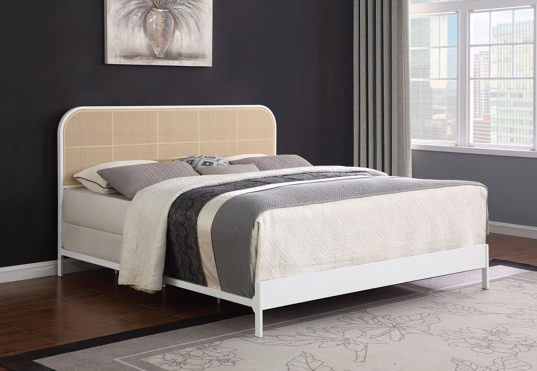 Amherst Radio Weave Rattan Metal Eastern King Bed White - Tampa Furniture Outlet