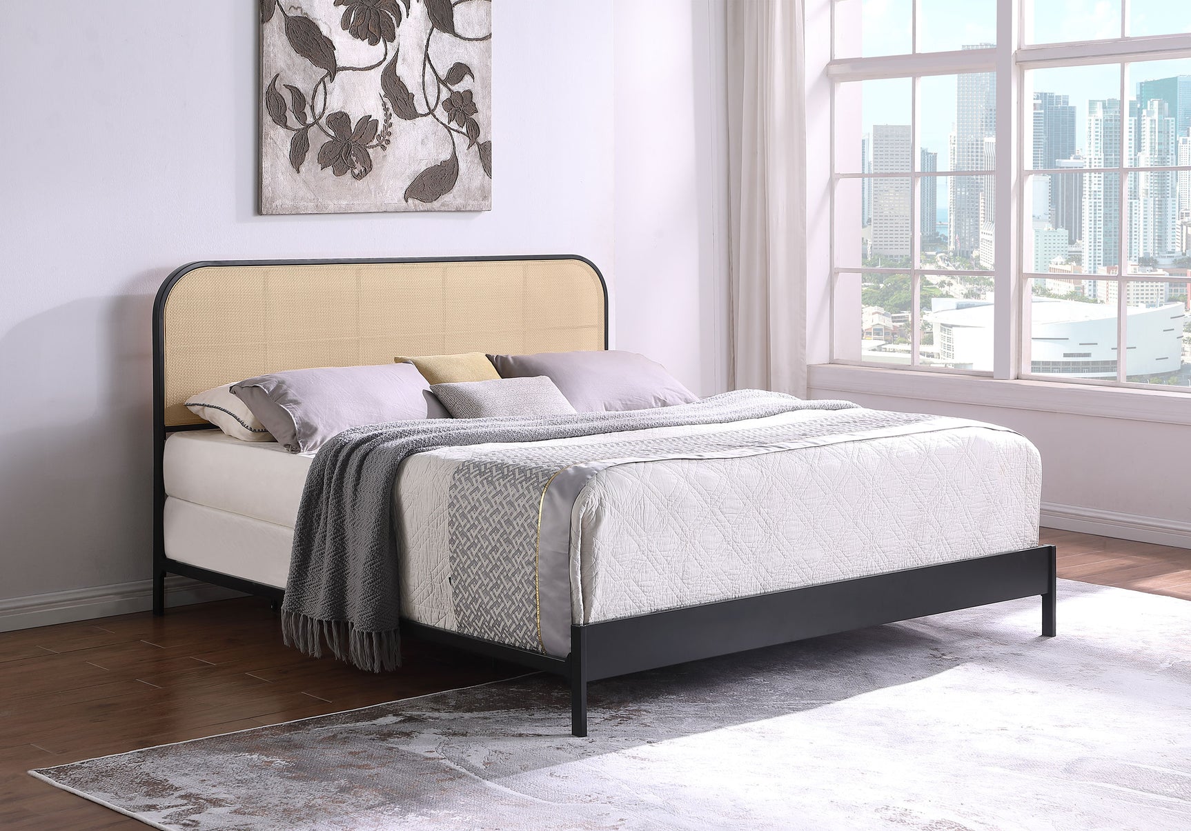 Amherst Radio Weave Rattan Metal Eastern King Bed Black - Tampa Furniture Outlet