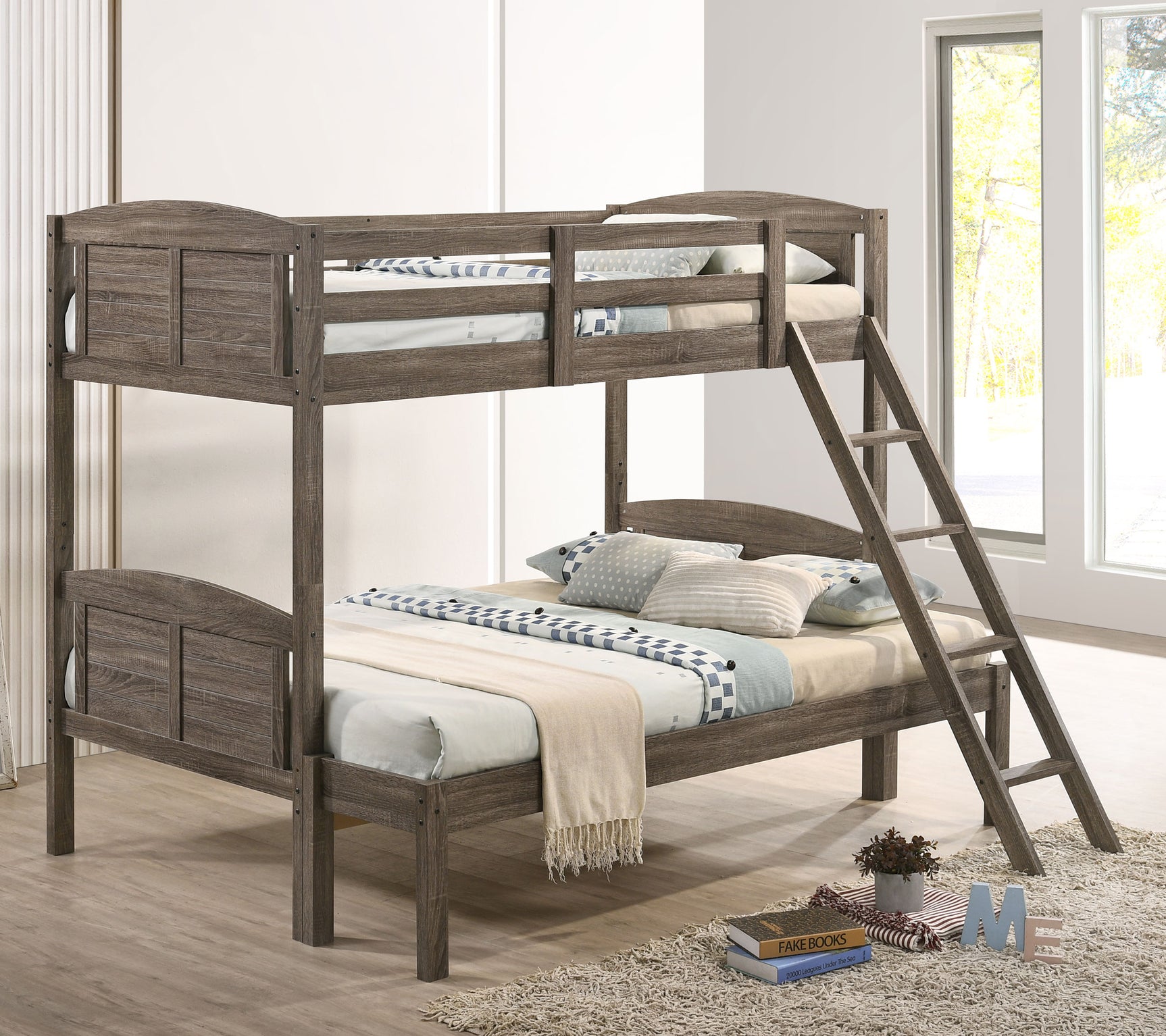Flynn Wood Twin Over Full Bunk Bed Weathered Brown - Tampa Furniture Outlet