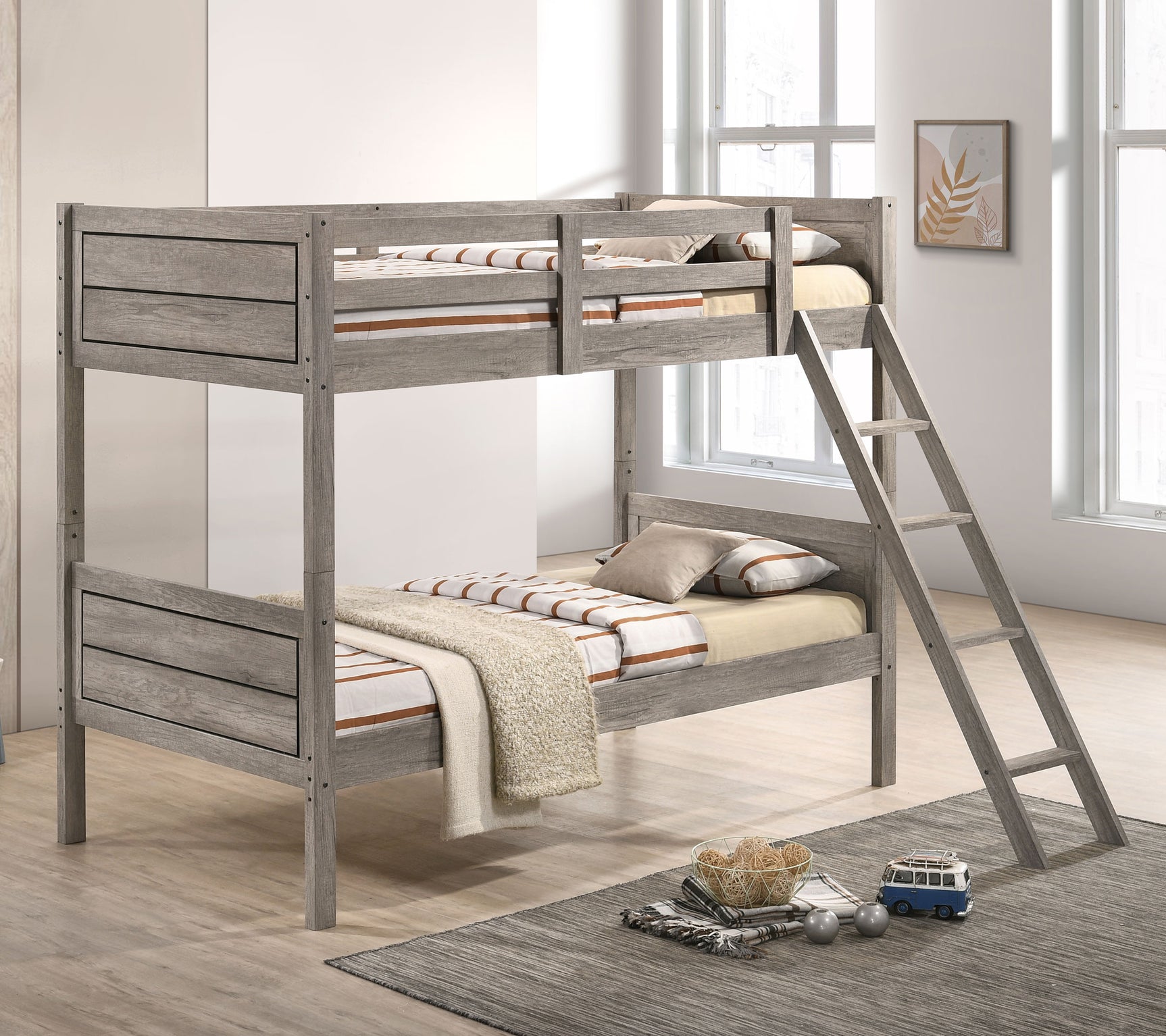 Ryder Wood Twin Over Twin Bunk Bed Weathered Taupe - Tampa Furniture Outlet