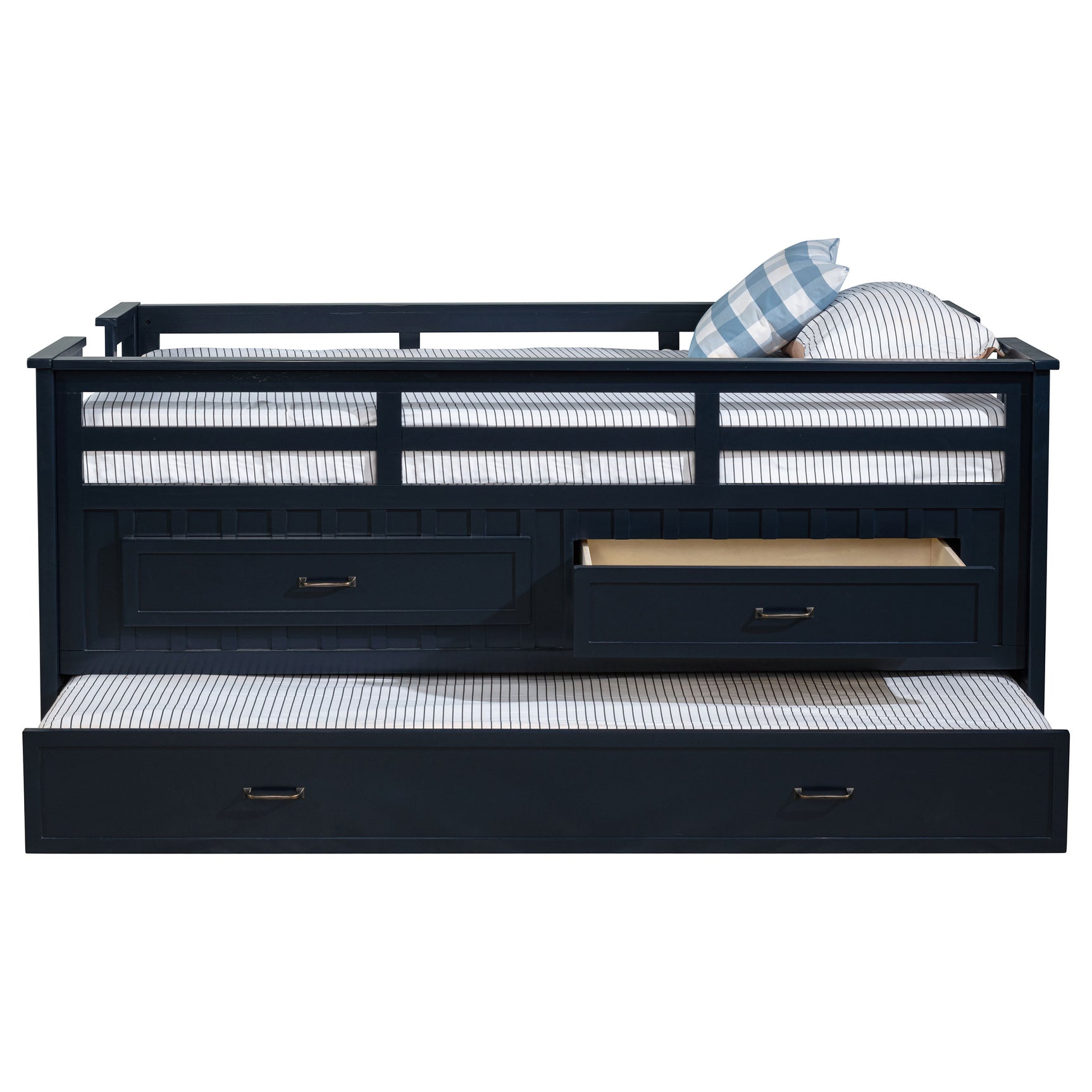 Carlsbad Wood Twin Captains Bed With Trundle Navy Blue - Tampa Furniture Outlet