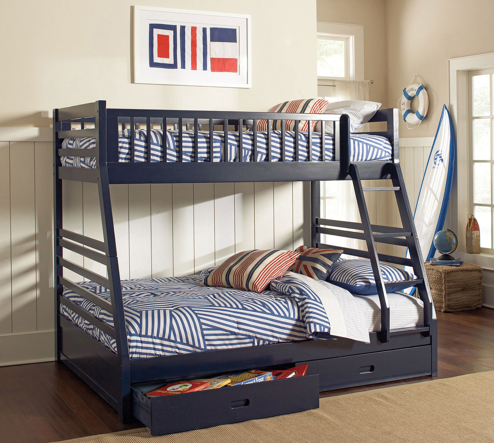 Ashton 2-drawer Wood Twin Over Full Bunk Bed Navy Blue - Tampa Furniture Outlet