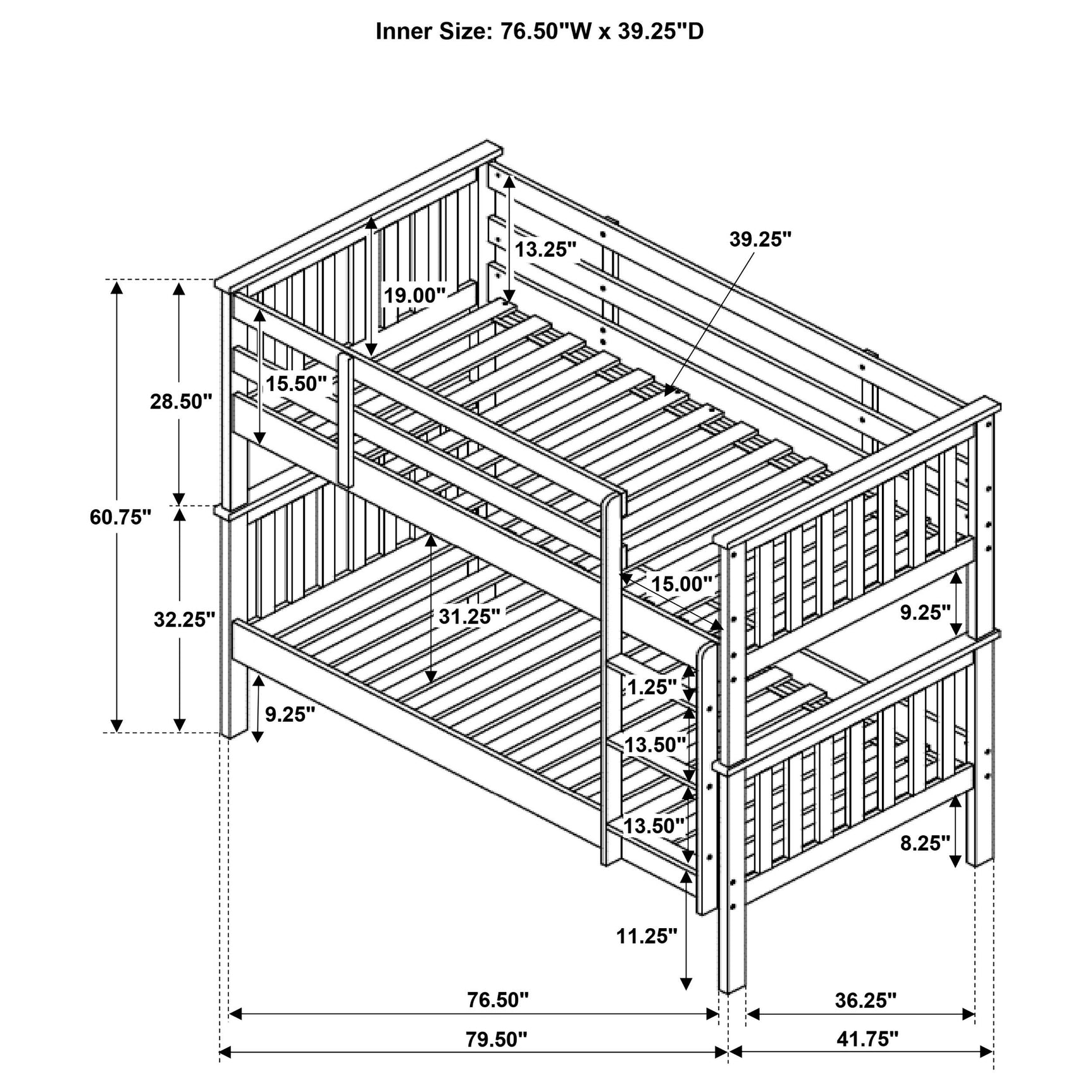 Chapman Wood Twin Over Twin Bunk Bed with Mattress White - Tampa Furniture Outlet