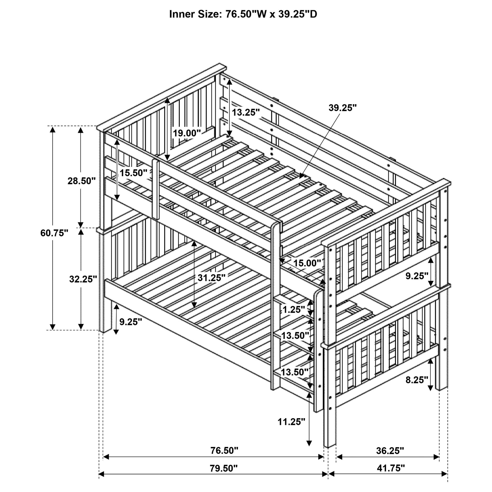 Chapman Wood Twin Over Twin Bunk Bed White - Tampa Furniture Outlet